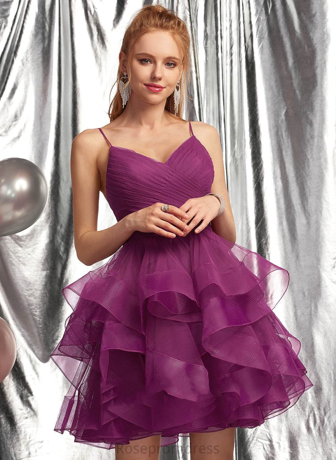 Ball-Gown/Princess Short/Mini Dress Homecoming Dresses Tulle V-neck Homecoming Tiffany