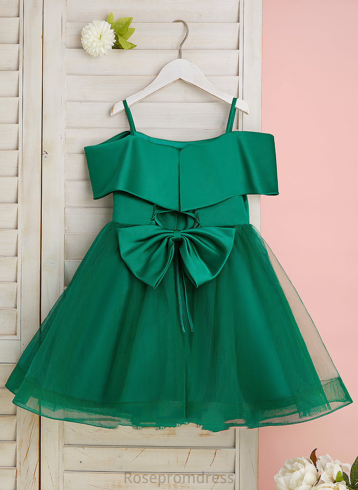 Flower Girl Dresses Dress Flower Off-the-Shoulder Satin/Tulle Knee-length A-Line With Bow(s) - Sleeveless Girl Priscilla