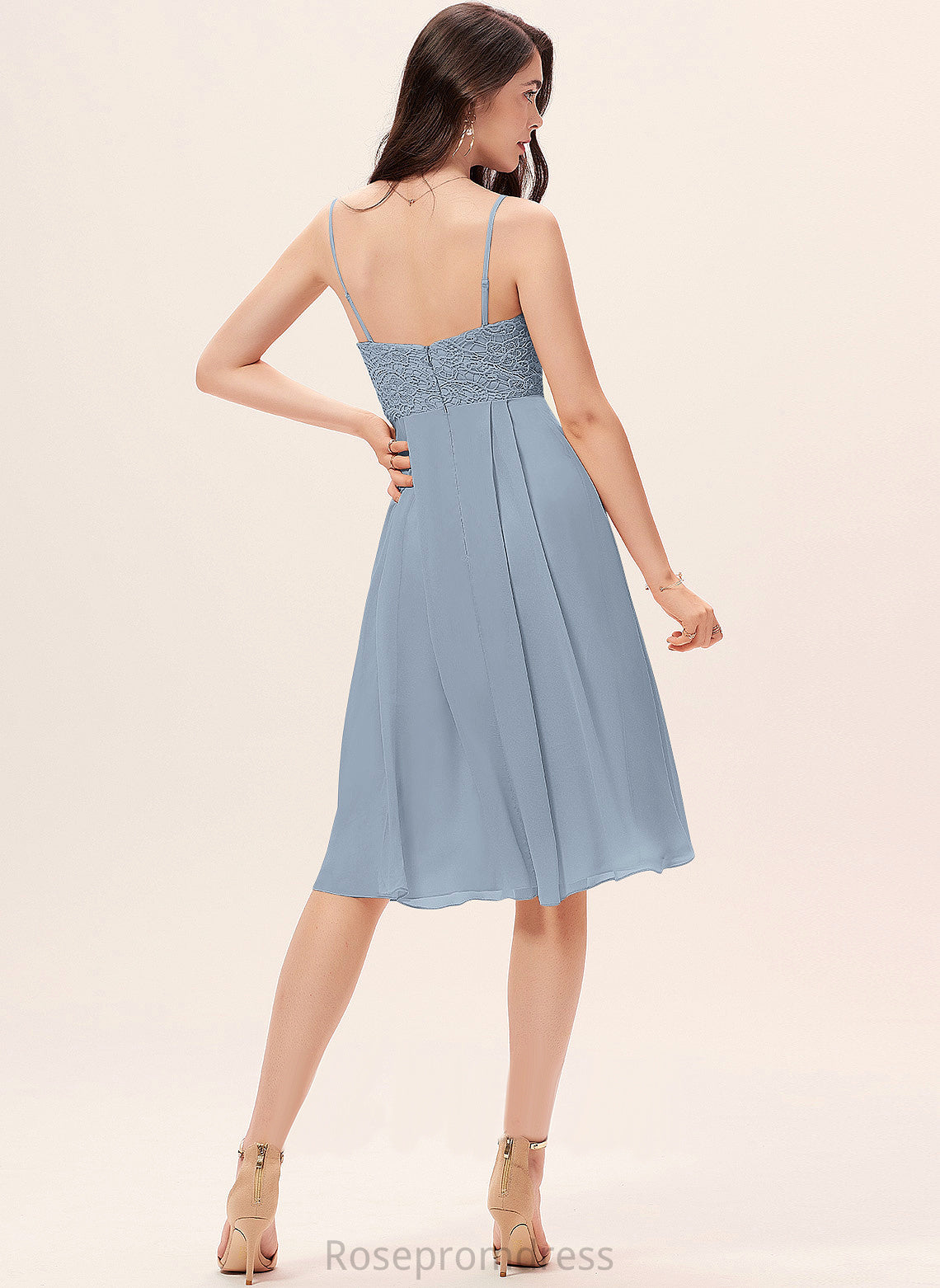 Jimena A-Line Cocktail Dresses Lace Knee-Length V-neck Chiffon Dress Cocktail