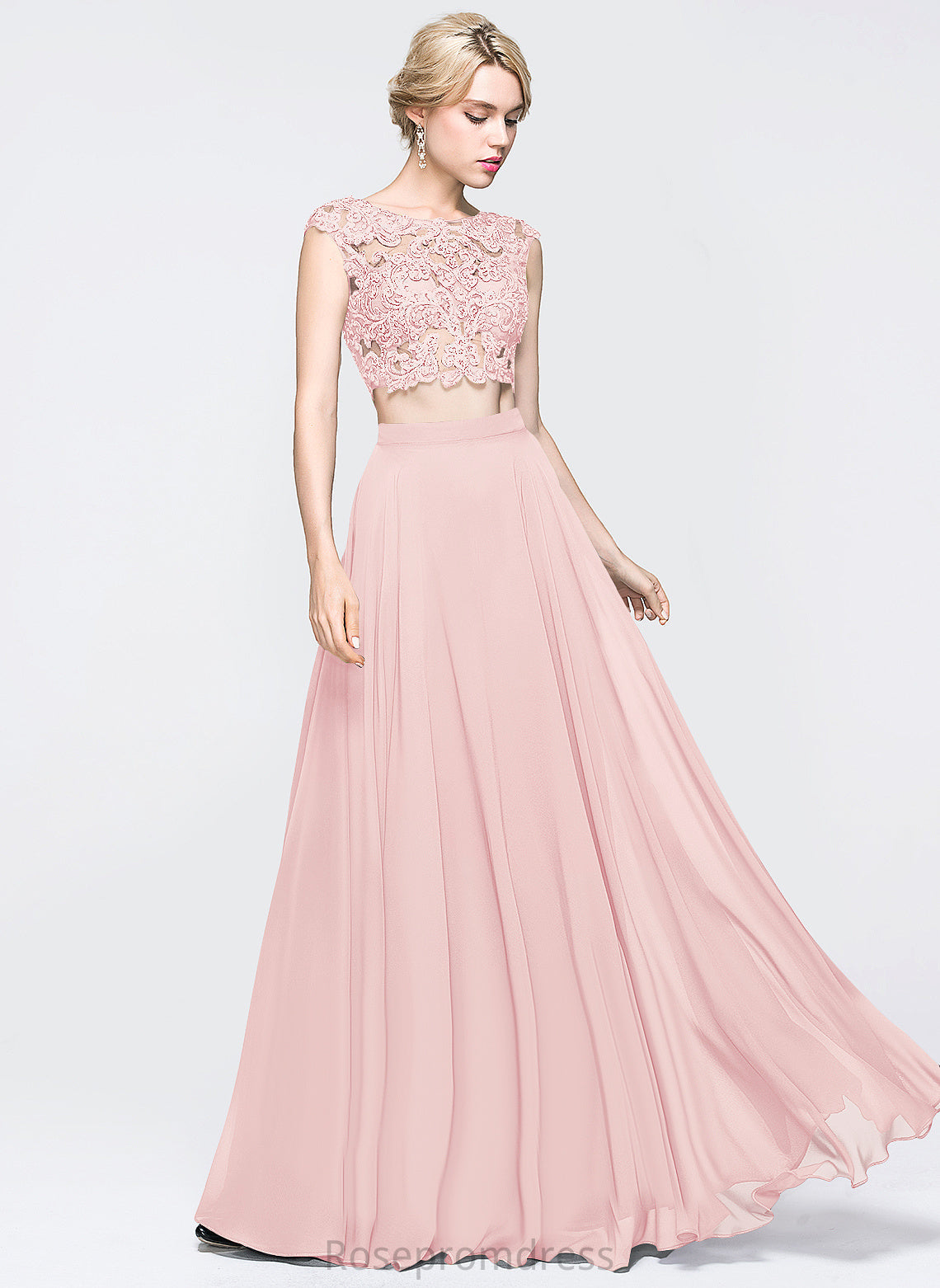 Floor-Length Chiffon Casey Sequins Scoop Prom Dresses With A-Line Beading Lace