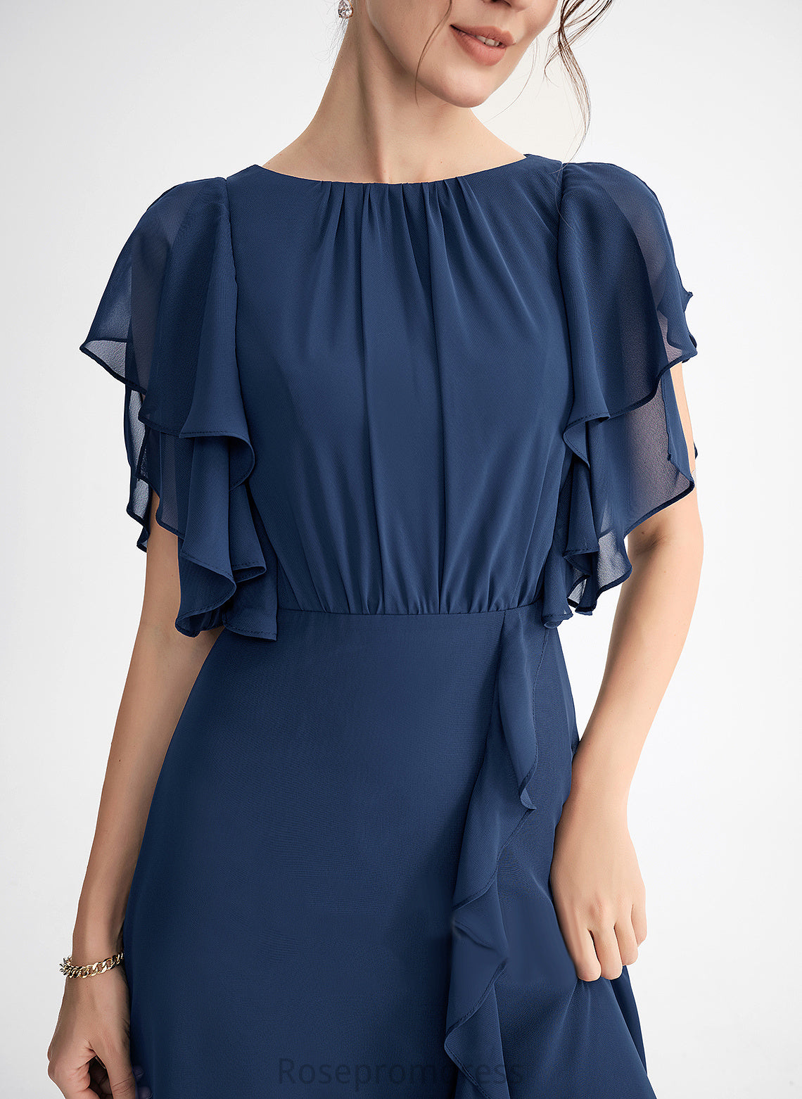 Chiffon A-Line Lauren Cascading Dress With Cocktail Cocktail Dresses Ruffles Neck Asymmetrical Scoop