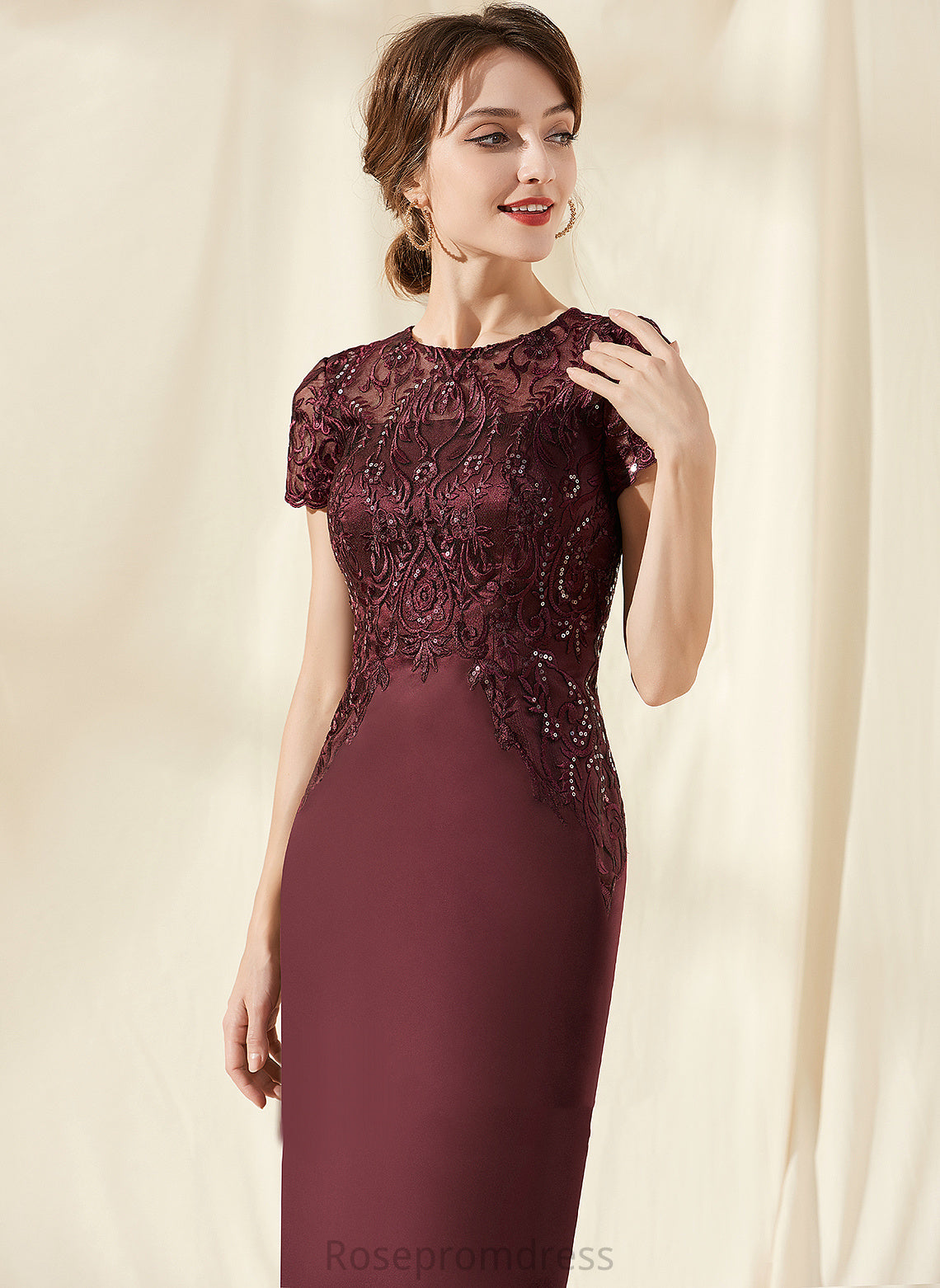 Knee-Length With Scoop Neck Cocktail Dresses Sequins Satin Mary Lace Dress Cocktail Sheath/Column