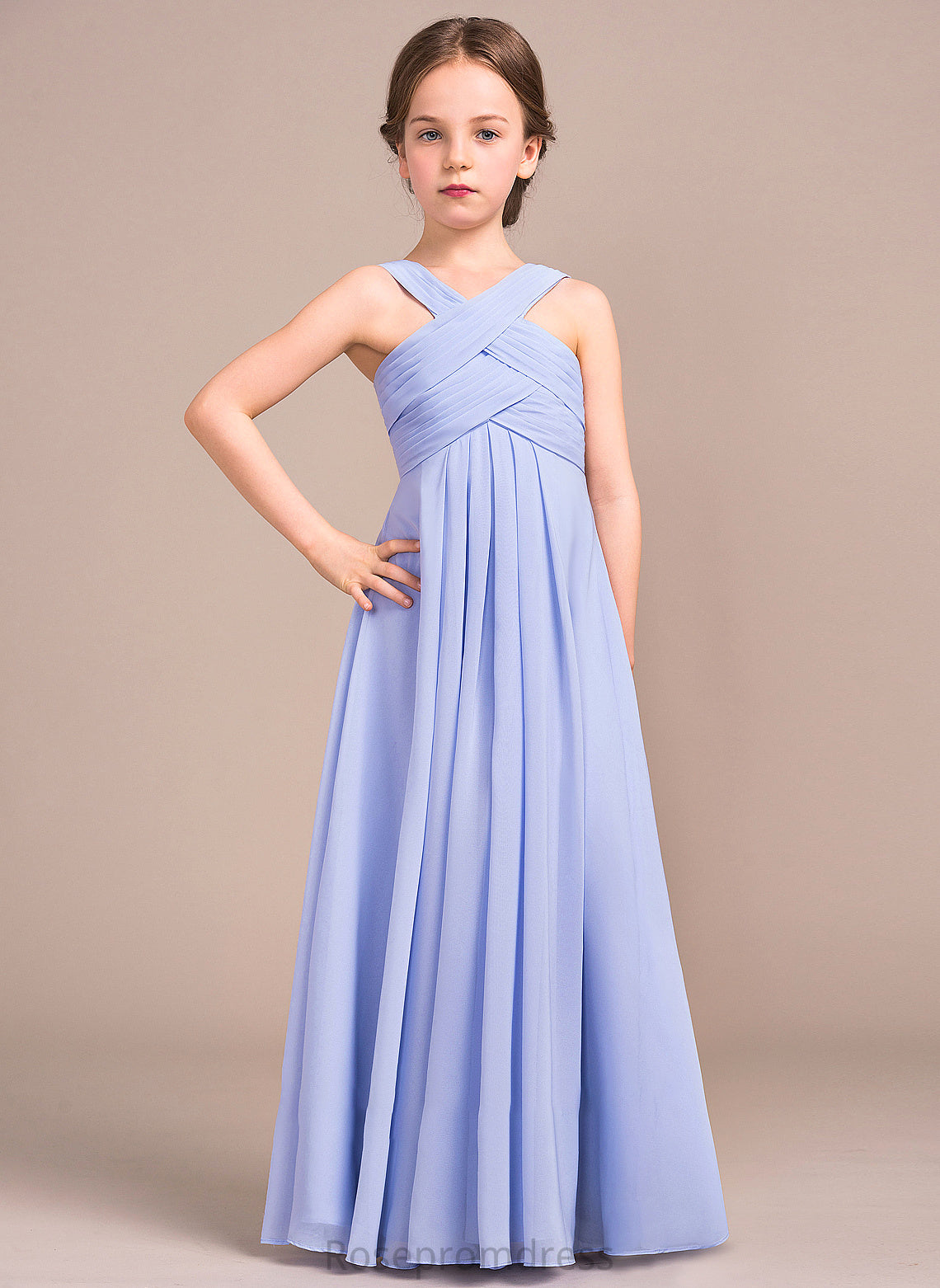 With Junior Bridesmaid Dresses V-neck A-Line Floor-Length Ruffle Chiffon Lexie