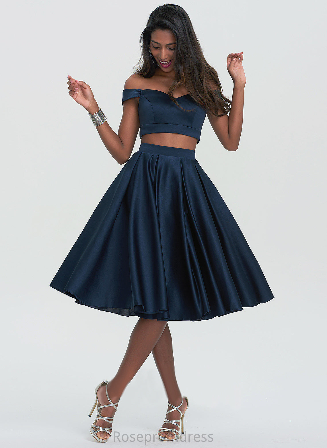 Satin Heidi Homecoming A-Line Off-the-Shoulder Sweetheart Homecoming Dresses Dress Knee-Length