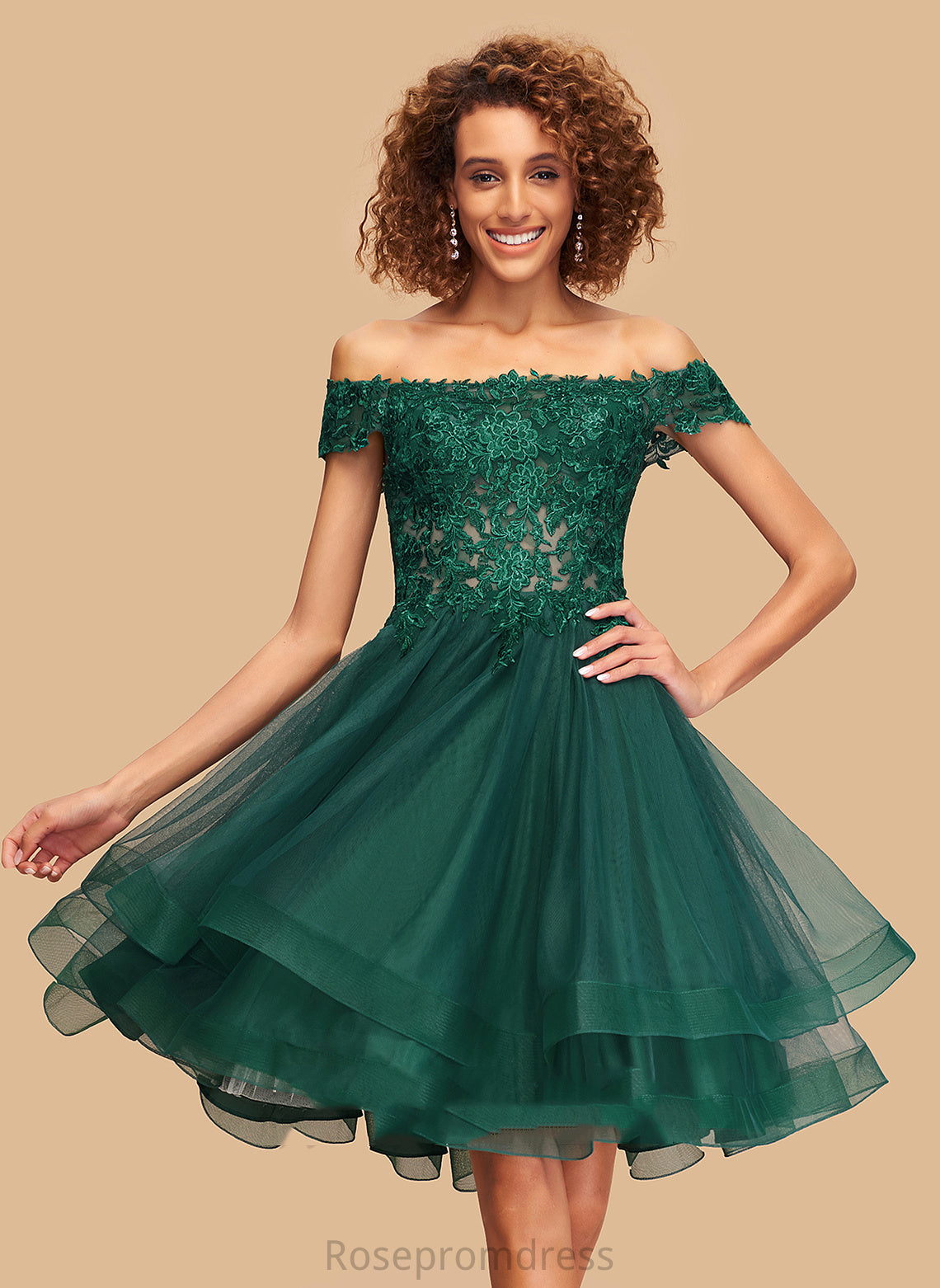 Off-the-Shoulder Tulle Dress Madison A-Line Lace Homecoming With Knee-Length Homecoming Dresses