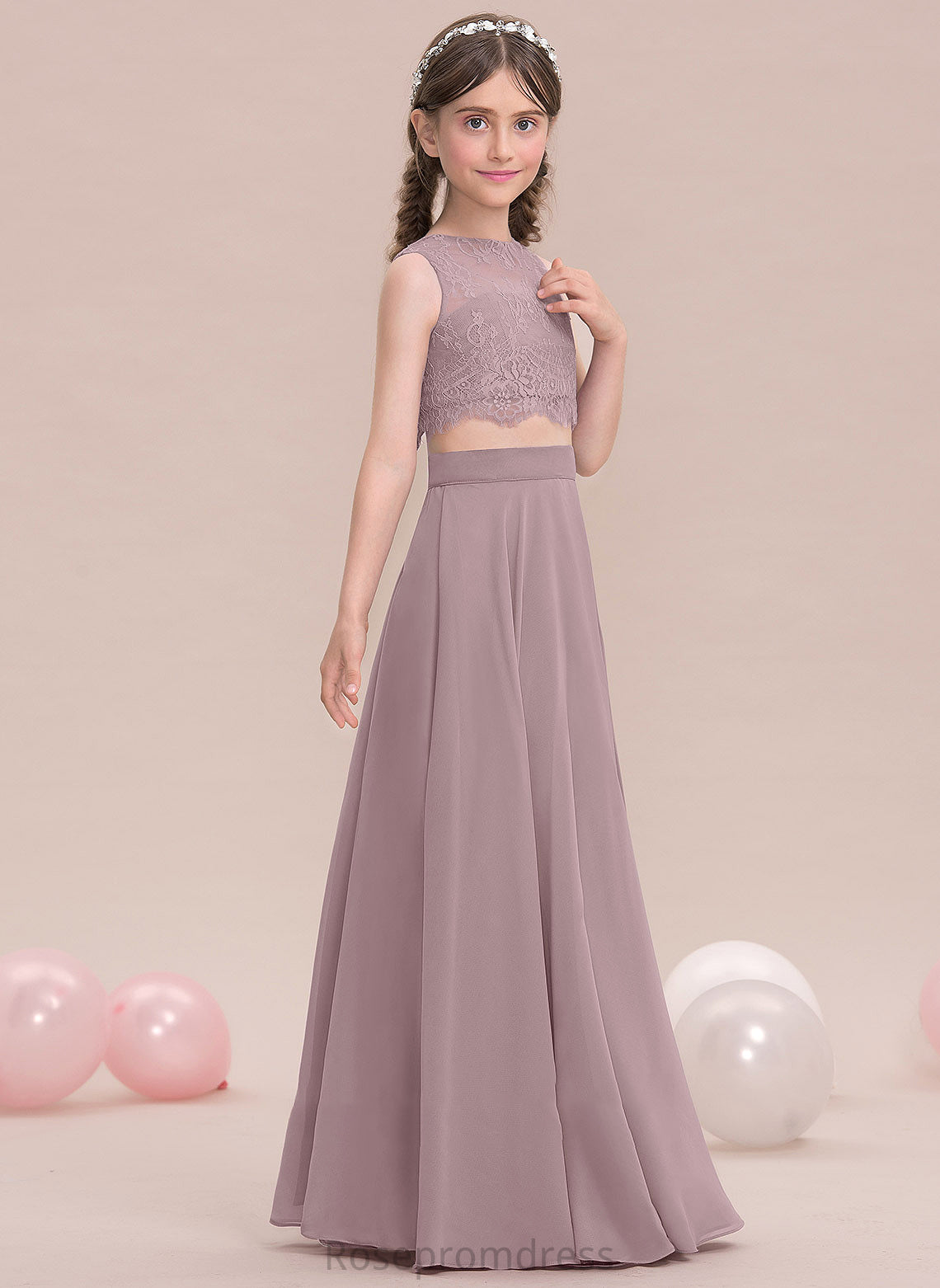 Floor-Length Junior Bridesmaid Dresses Melany Scoop Neck A-Line Chiffon