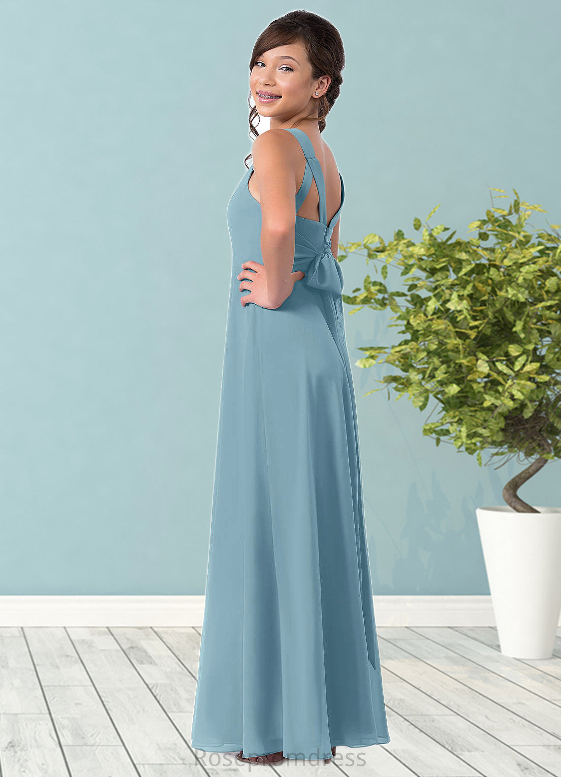 Jasmin A-Line Ruched Chiffon Floor-Length Junior Bridesmaid Dress SRSP0019991