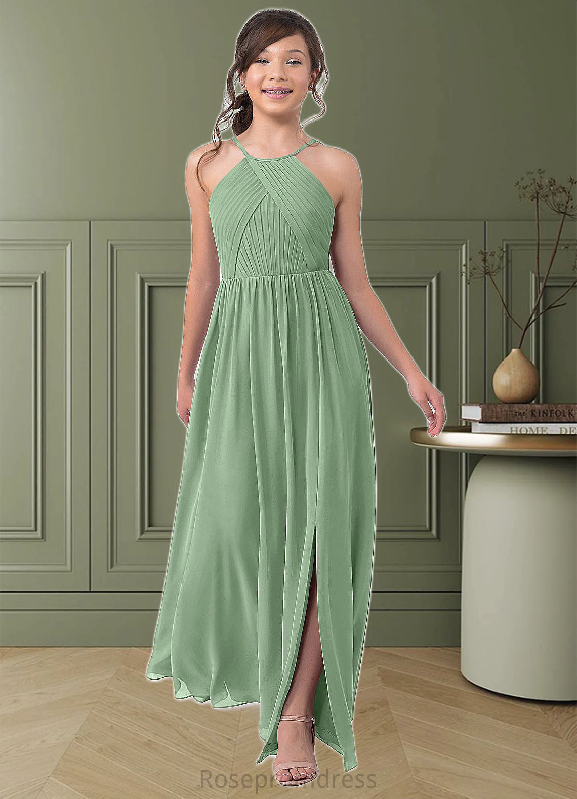 Naomi A-Line Pleated Chiffon Floor-Length Junior Bridesmaid Dress SRSP0019968