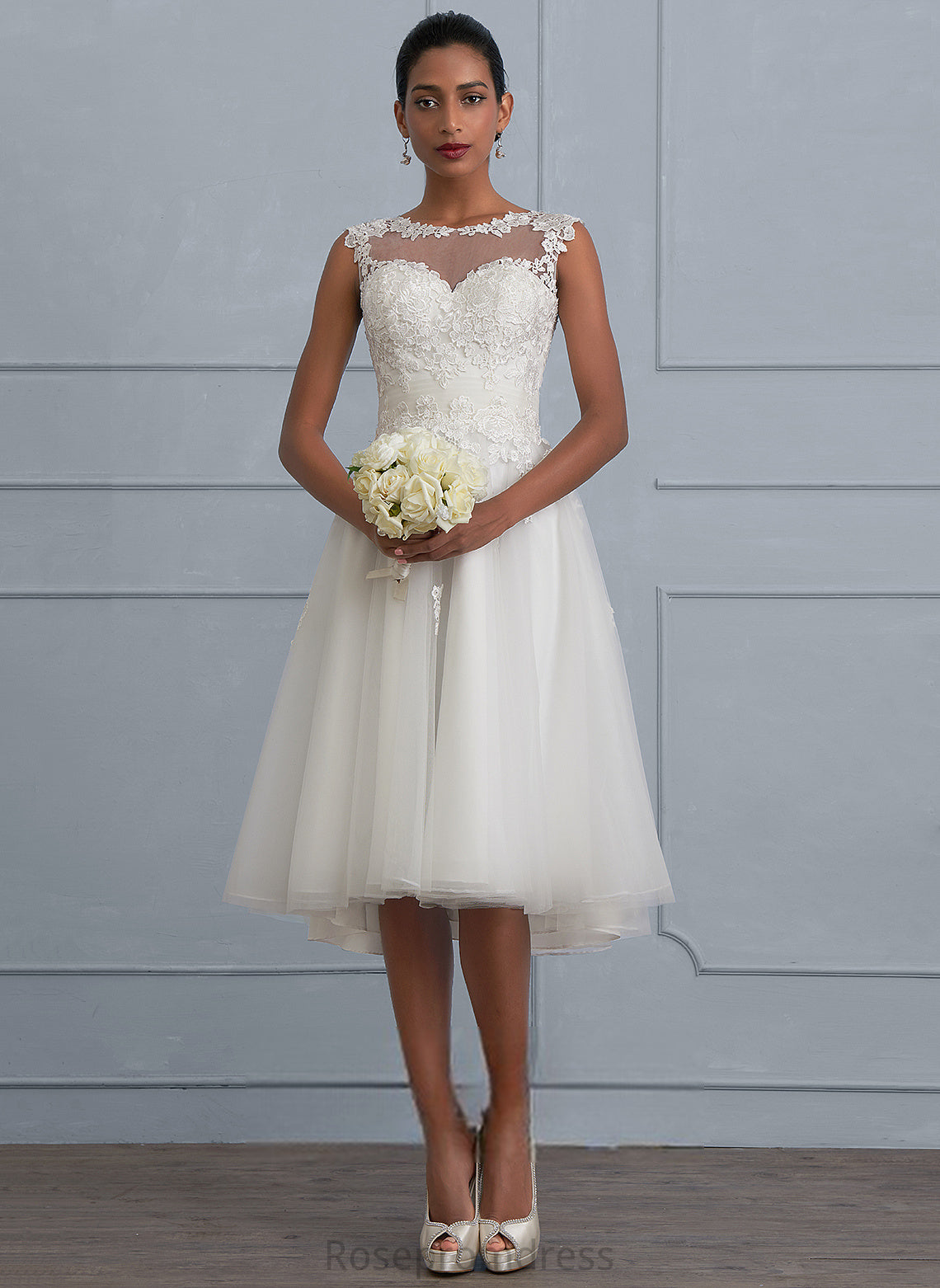 Ruffle Wedding Cailyn A-Line Illusion Lace Tulle Asymmetrical With Dress Wedding Dresses