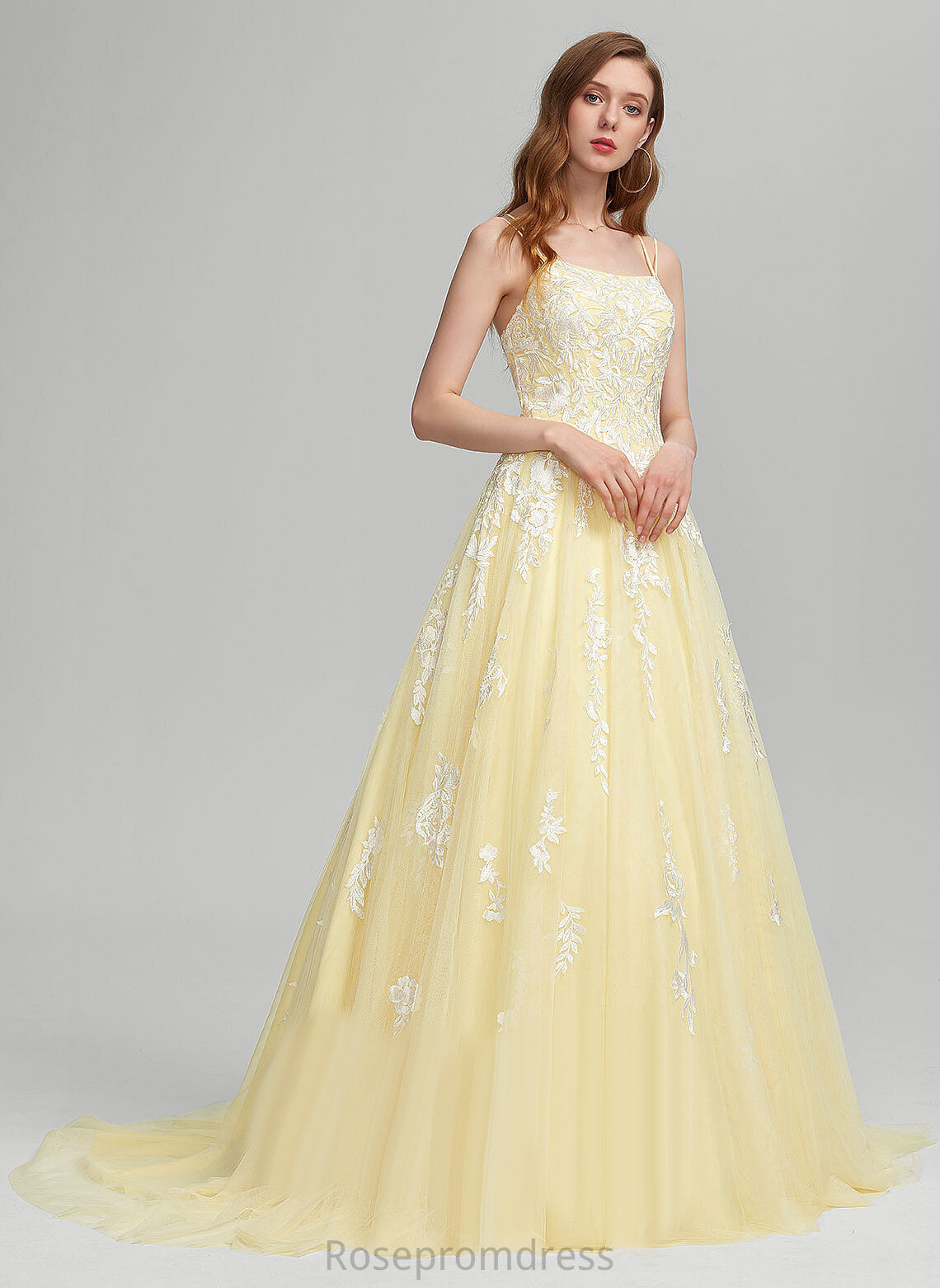 Ball-Gown/Princess Prom Dresses Joanne Train Sweep Lace Square Tulle