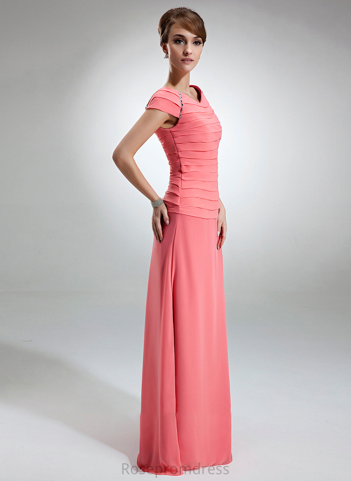 Scoop Floor-Length Ruffle Neck Emily A-Line Beading Mother Bride Chiffon With of Dress the Mother of the Bride Dresses