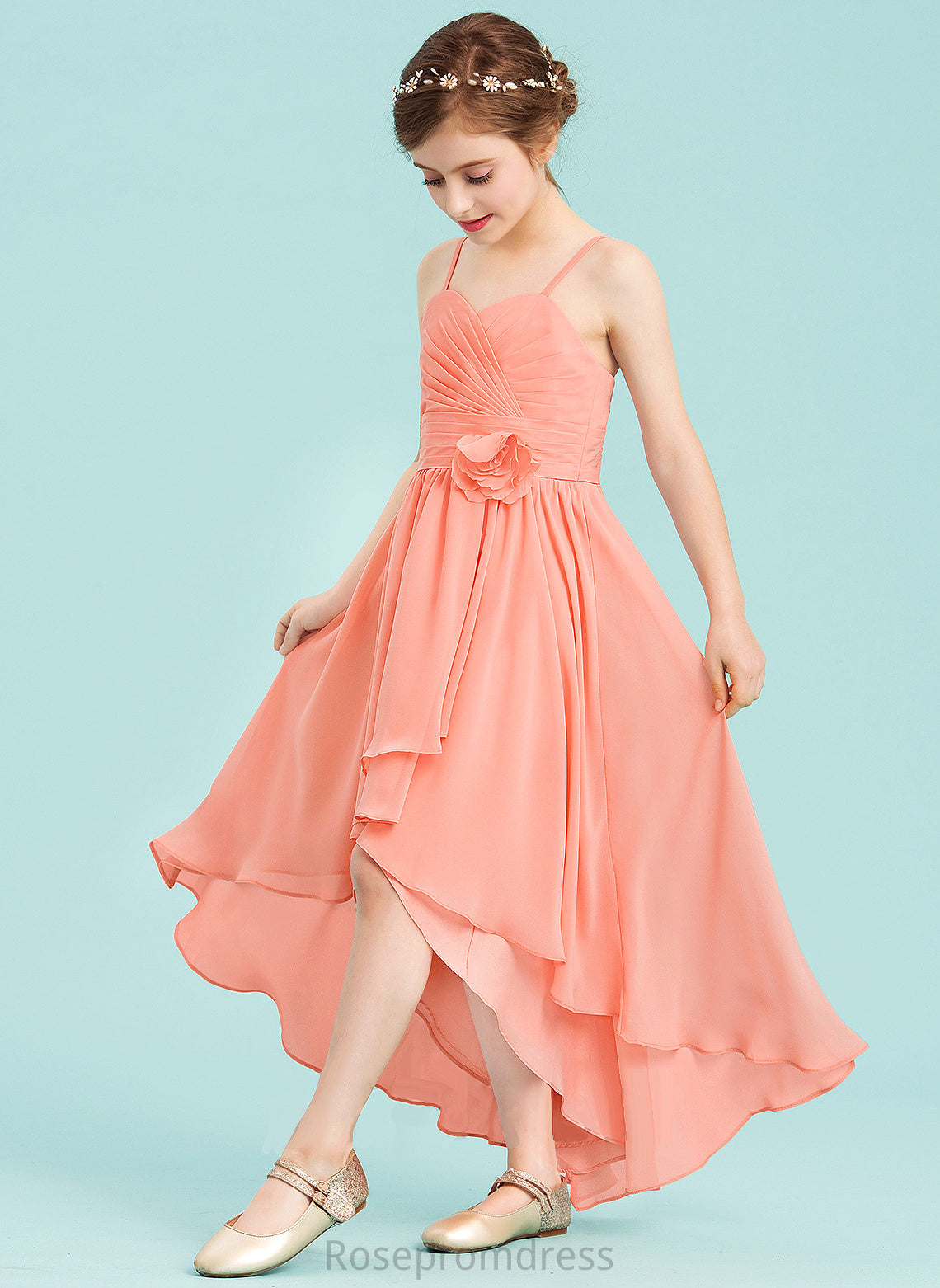 Flower(s) Asymmetrical With Chiffon Ruffle Junior Bridesmaid Dresses Sweetheart A-Line Winnie