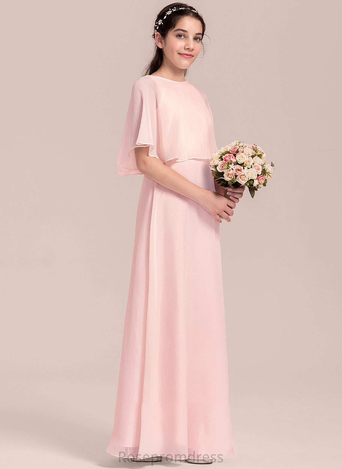 A-Line Chiffon Neck Junior Bridesmaid Dresses Scoop Joy Floor-Length