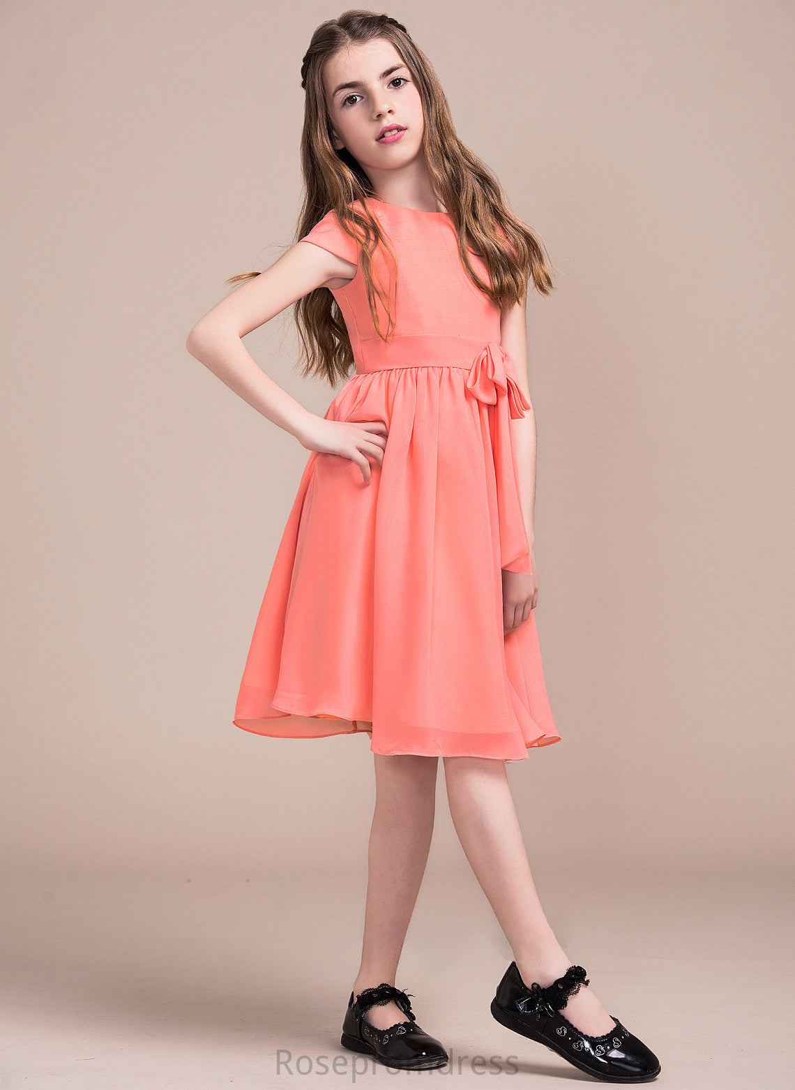 Bow(s) Neck Chiffon With Scoop Junior Bridesmaid Dresses A-Line Knee-Length Jocelyn