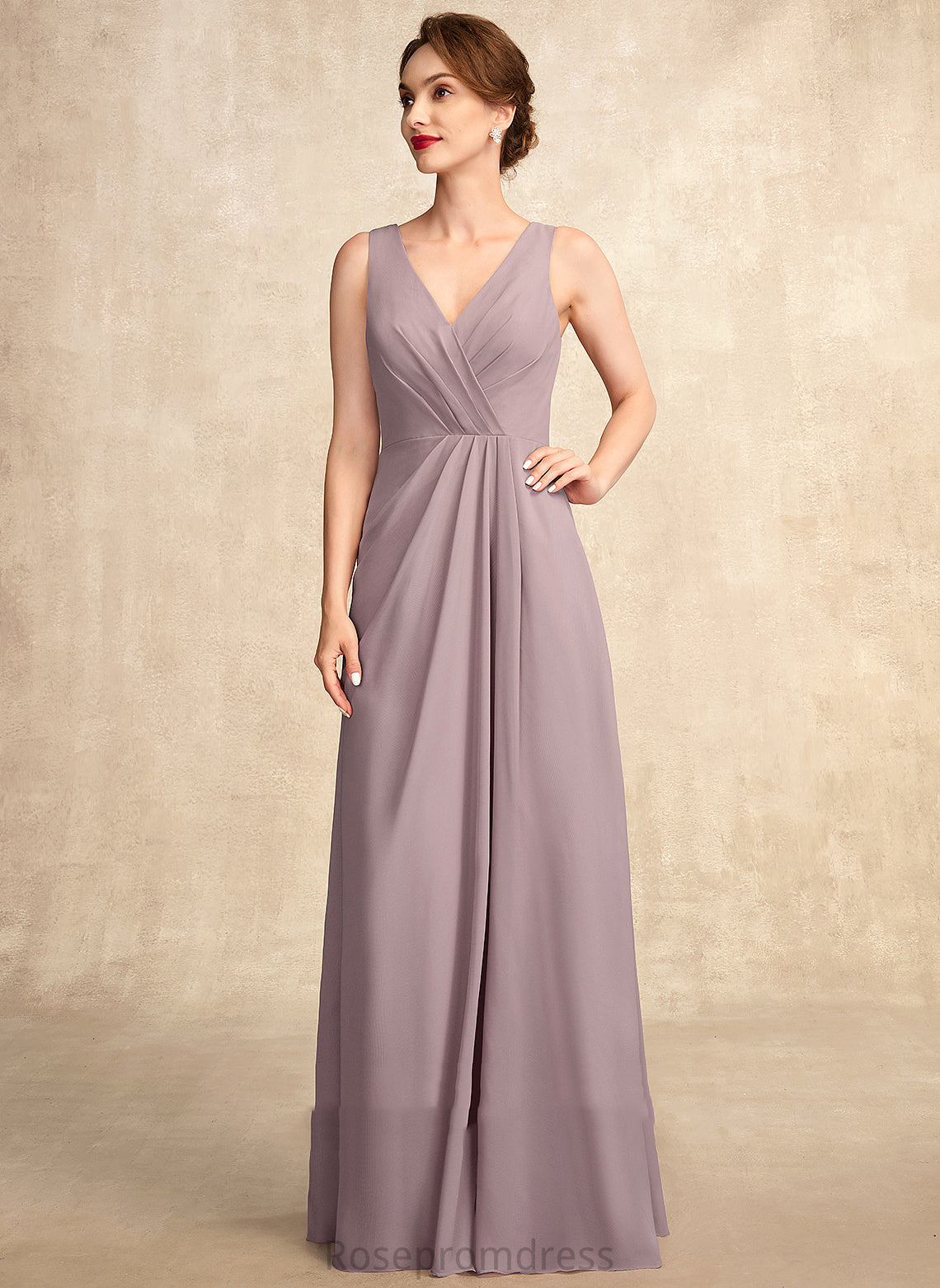 of A-Line Dress the With Chiffon Mother of the Bride Dresses Floor-Length Mother Bride Rose Ruffle V-neck