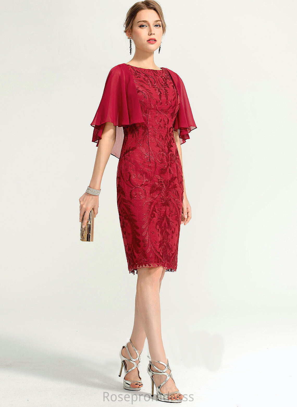 Averi Cocktail Chiffon Knee-Length Scoop Lace Sheath/Column Dress Neck Cocktail Dresses