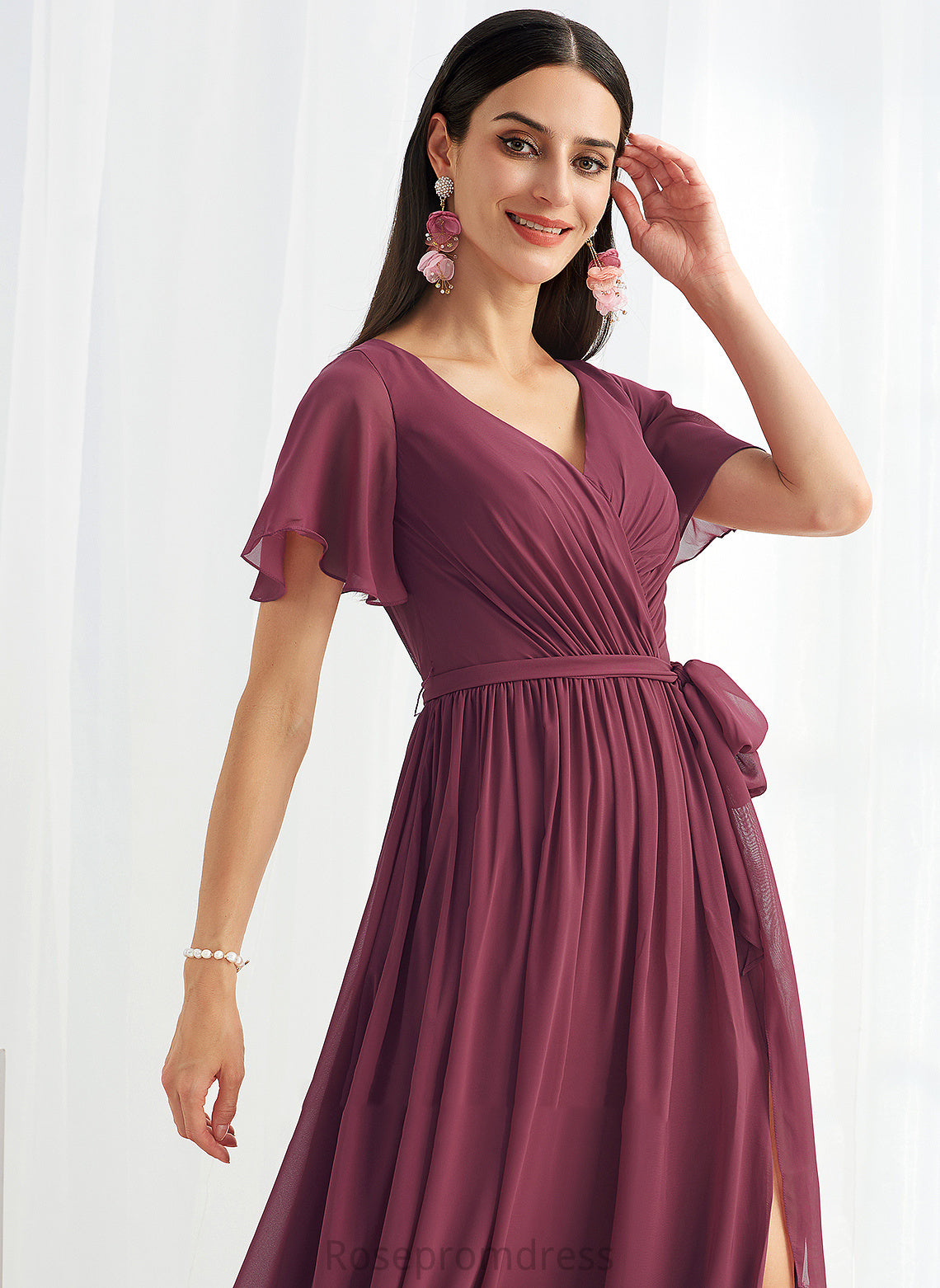 V-neck Length Neckline A-Line Fabric Floor-Length SplitFront Silhouette Embellishment Maureen A-Line/Princess Floor Length Bridesmaid Dresses