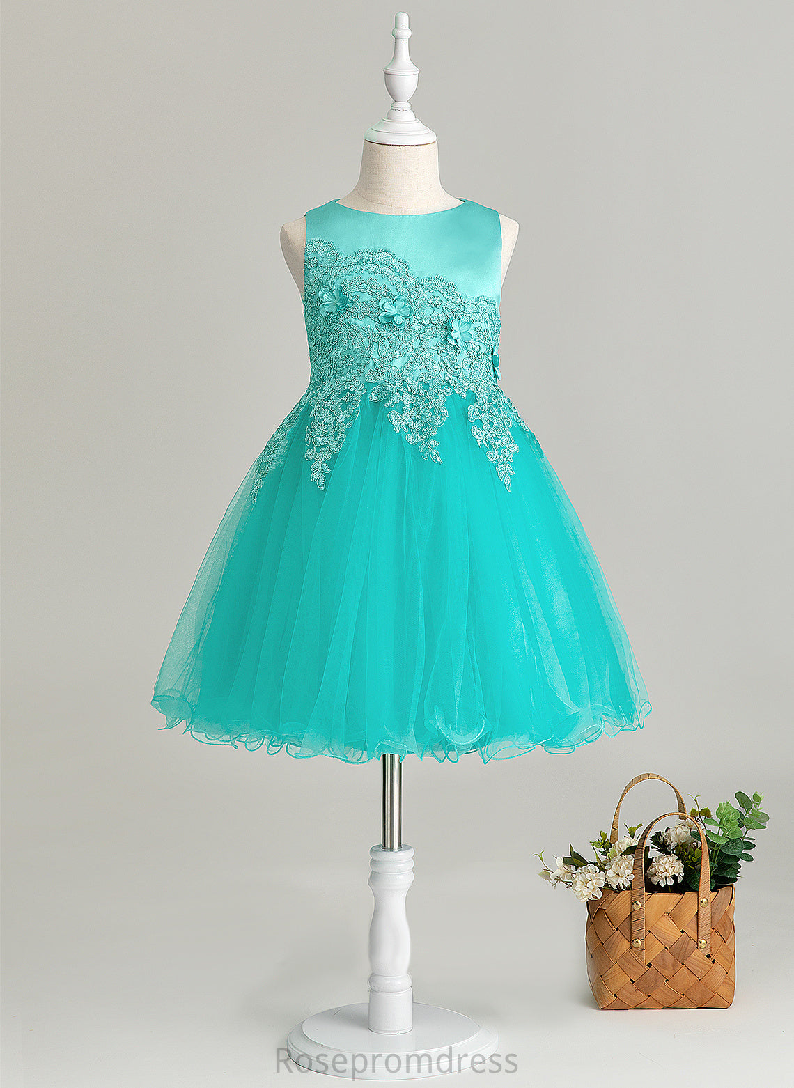 A-Line Knee-length With - Josie Flower Girl Dresses Neck Scoop Flower(s) Sleeveless Flower Girl Dress Satin/Tulle/Lace