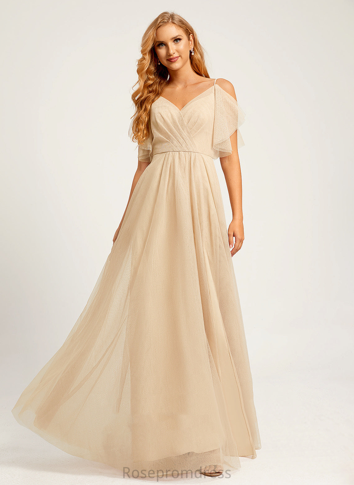 Silhouette Straps&Sleeves V-neck Floor-Length Neckline Tulle Fabric Length A-Line Lois A-Line/Princess Sleeveless Bridesmaid Dresses