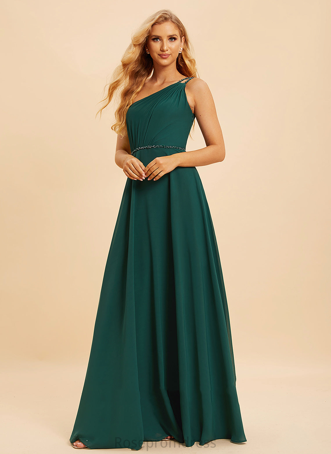 Silhouette Length Embellishment Beading A-Line Fabric One-Shoulder Floor-Length Neckline Sequins Tina Bridesmaid Dresses