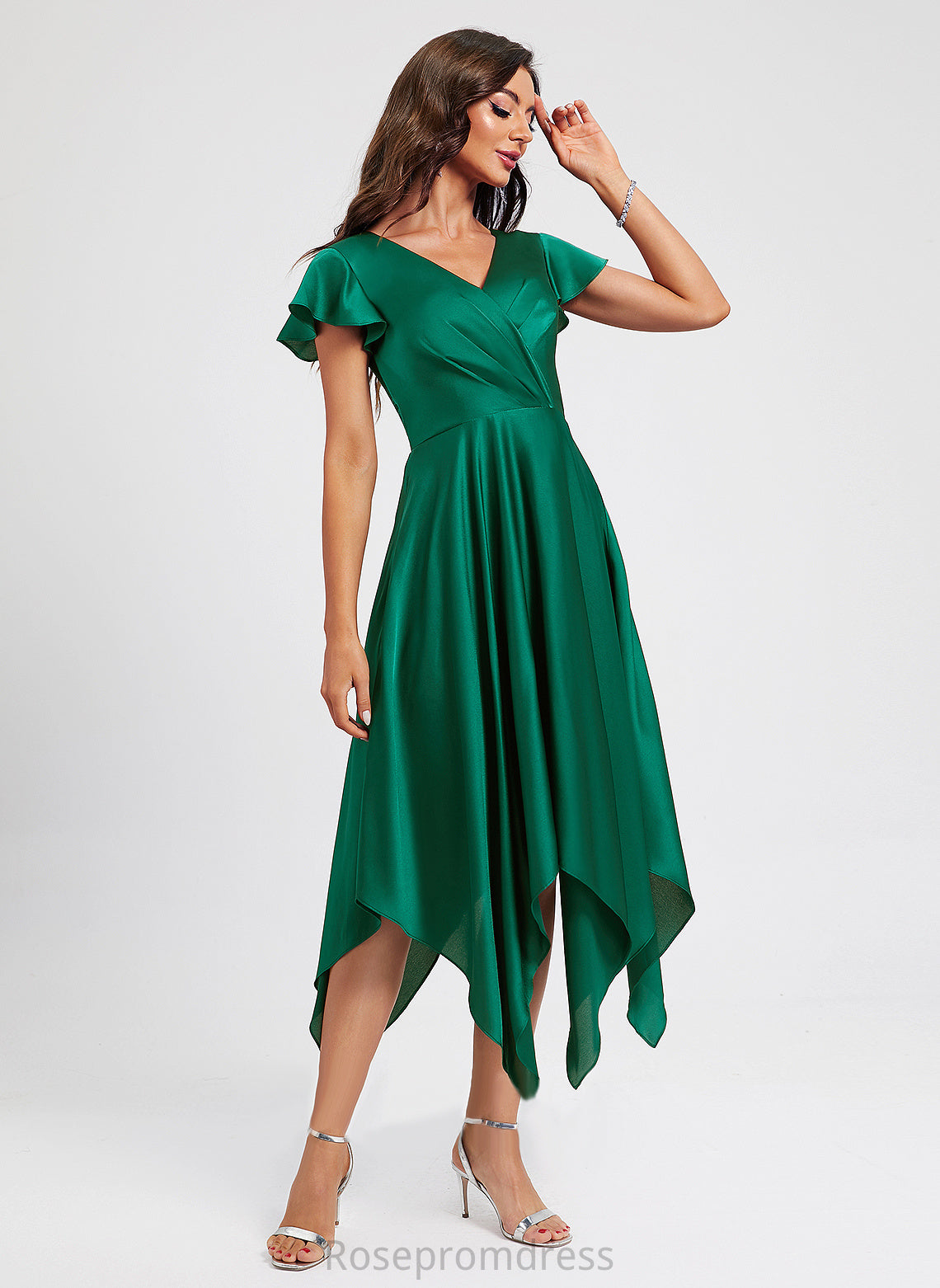 A-Line Pleated Rosemary V-neck Cocktail Asymmetrical Cocktail Dresses With Dress Polyester