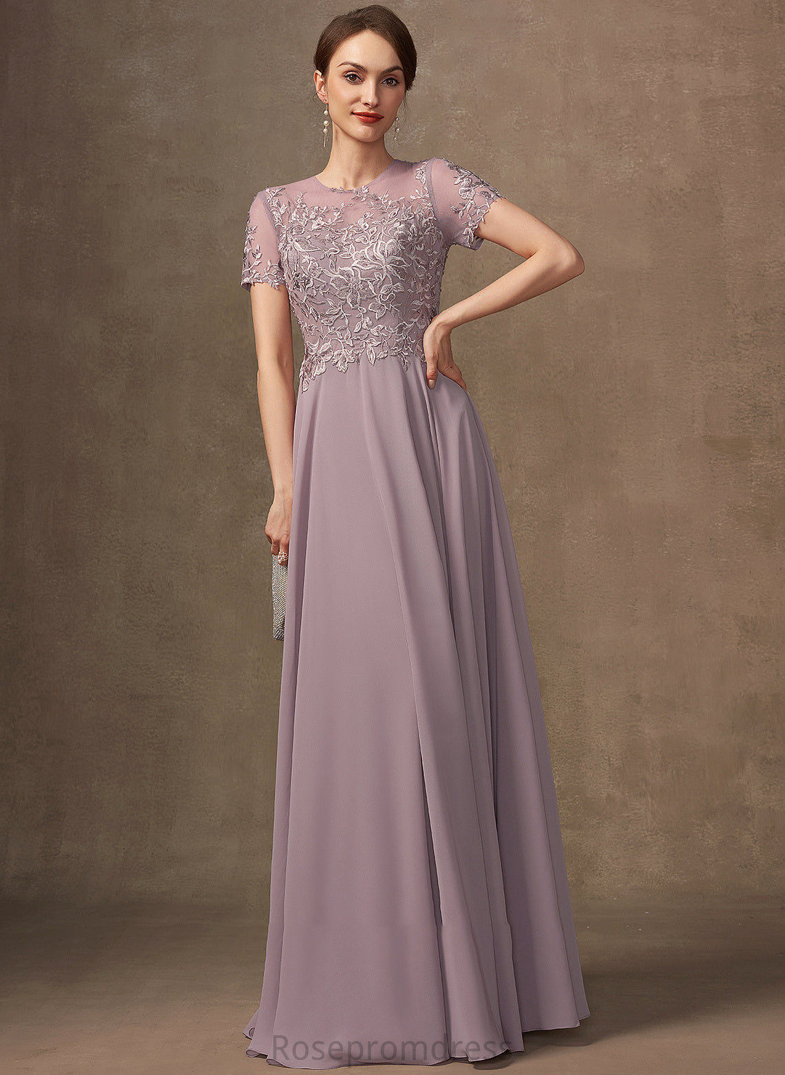 Alaina Scoop A-Line Mother of the Bride Dresses Chiffon the Lace Sequins With Mother Bride Neck Beading Floor-Length Dress of