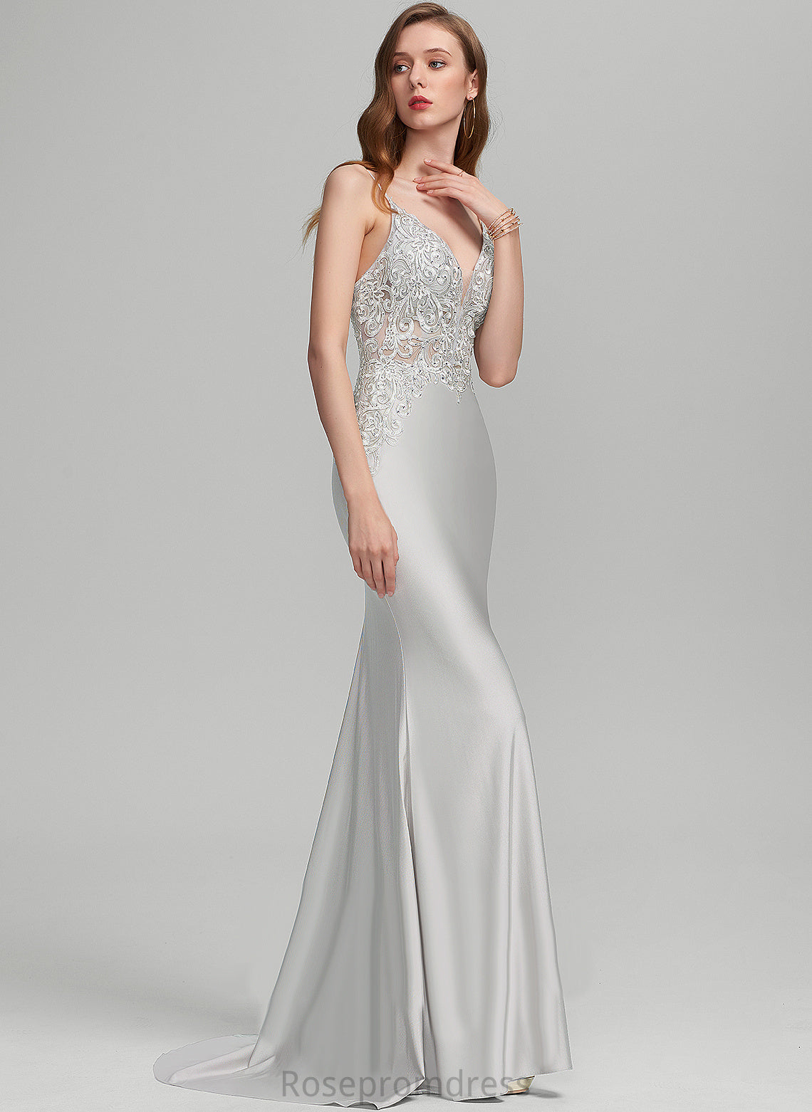 V-neck Trumpet/Mermaid Sequins Prom Dresses With Anahi Sweep Train