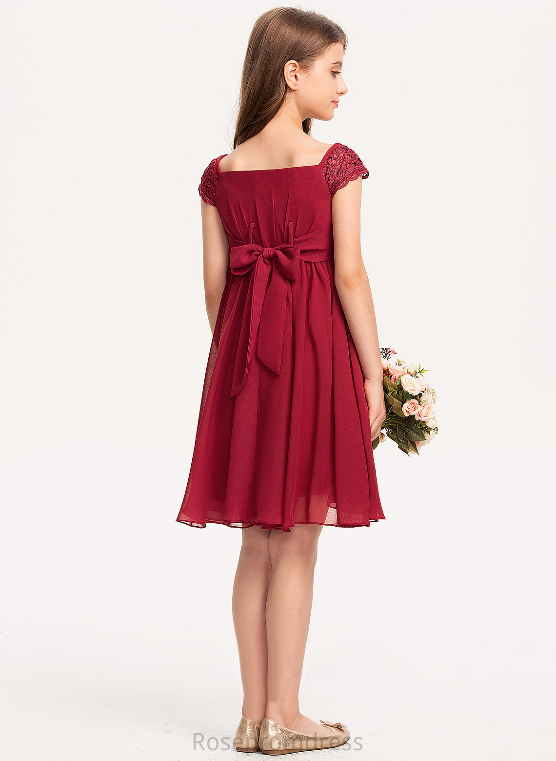 A-Line Dress Square Chiffon Knee-length Shirley Flower Girl Dresses Neckline Girl Short Flower - Sleeves