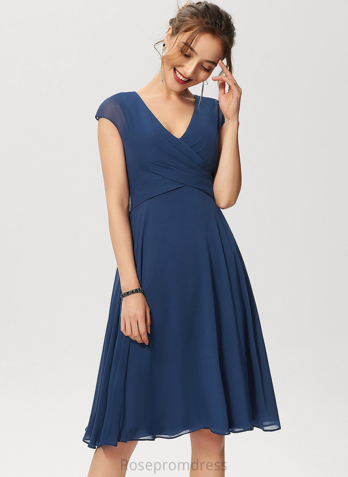 Knee-Length Cocktail Dresses Dress Maggie Cocktail Chiffon V-neck A-Line With Ruffle