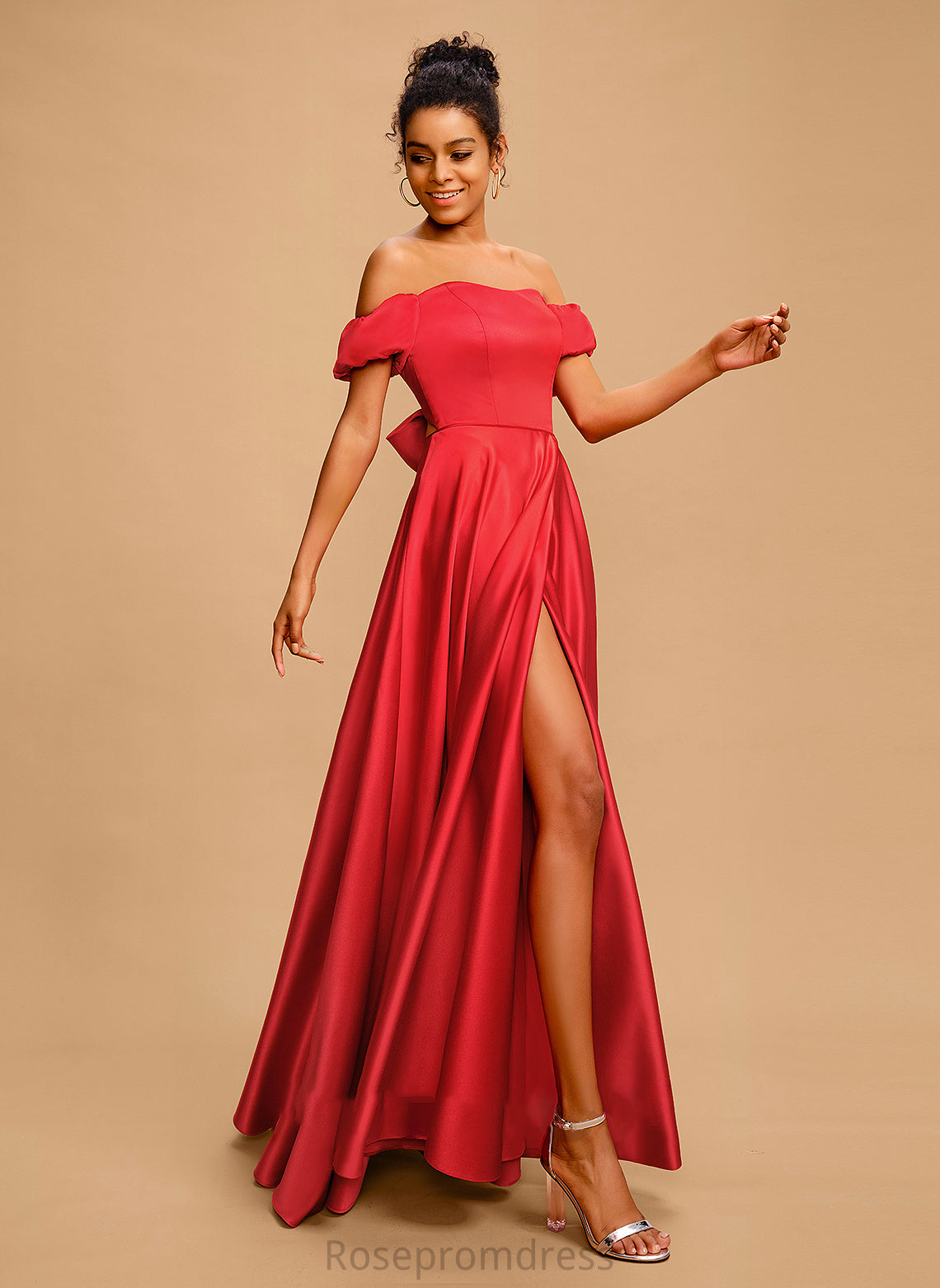 With Sweetheart Floor-Length Satin Ball-Gown/Princess Off-the-Shoulder Prom Dresses Bow(s) Kayden