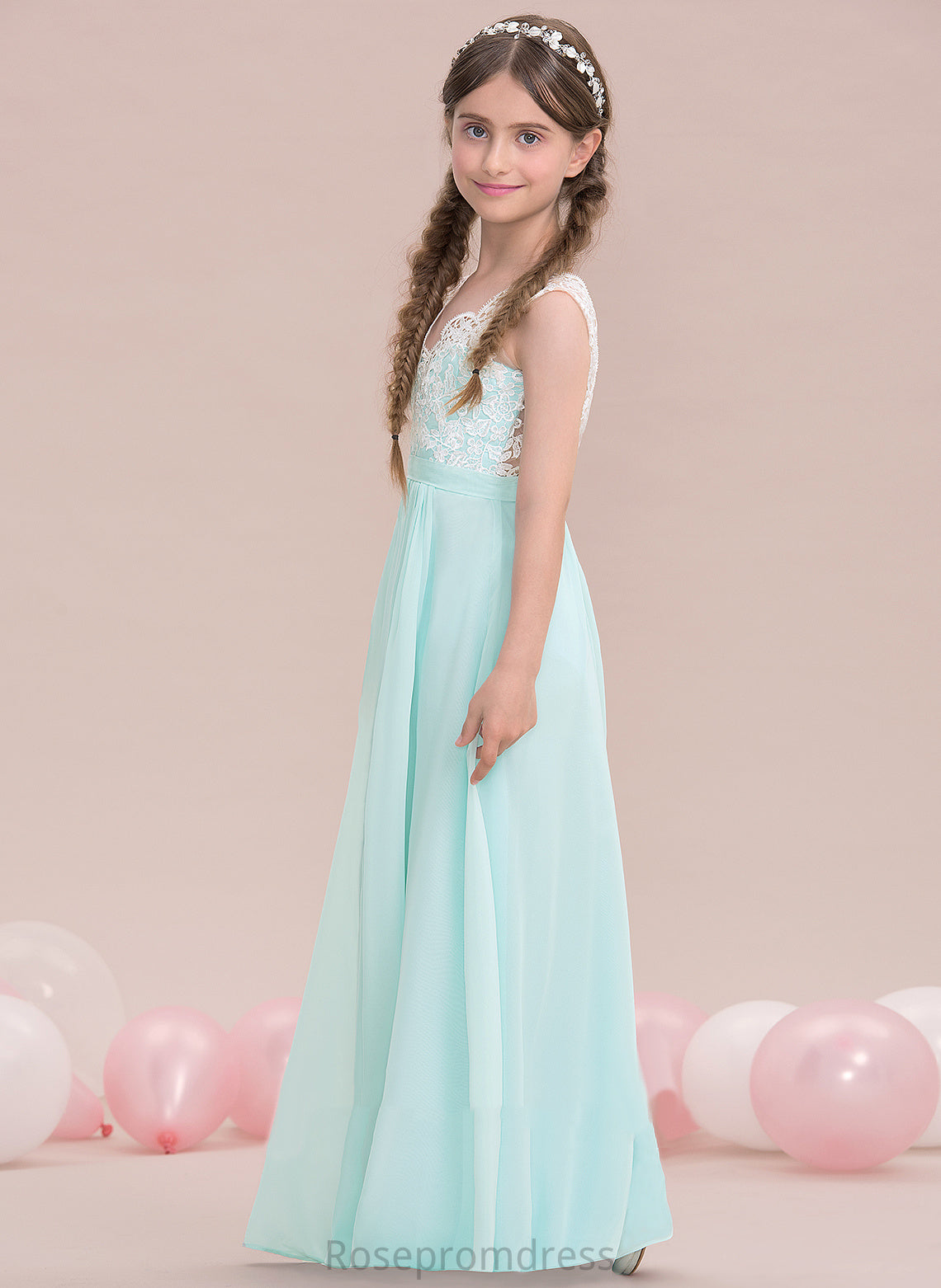 V-neck Chiffon Junior Bridesmaid Dresses A-Line Floor-Length Delaney