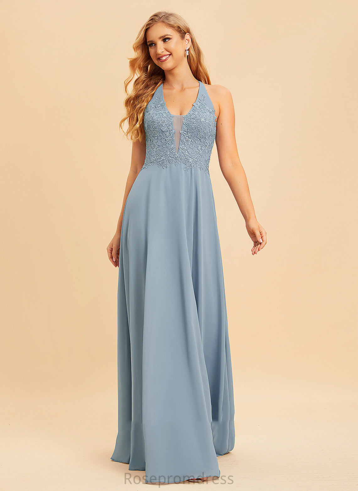 V-neck Floor-Length SplitFront Neckline Silhouette Fabric A-Line Embellishment Lace Length Elaine A-Line/Princess Bridesmaid Dresses