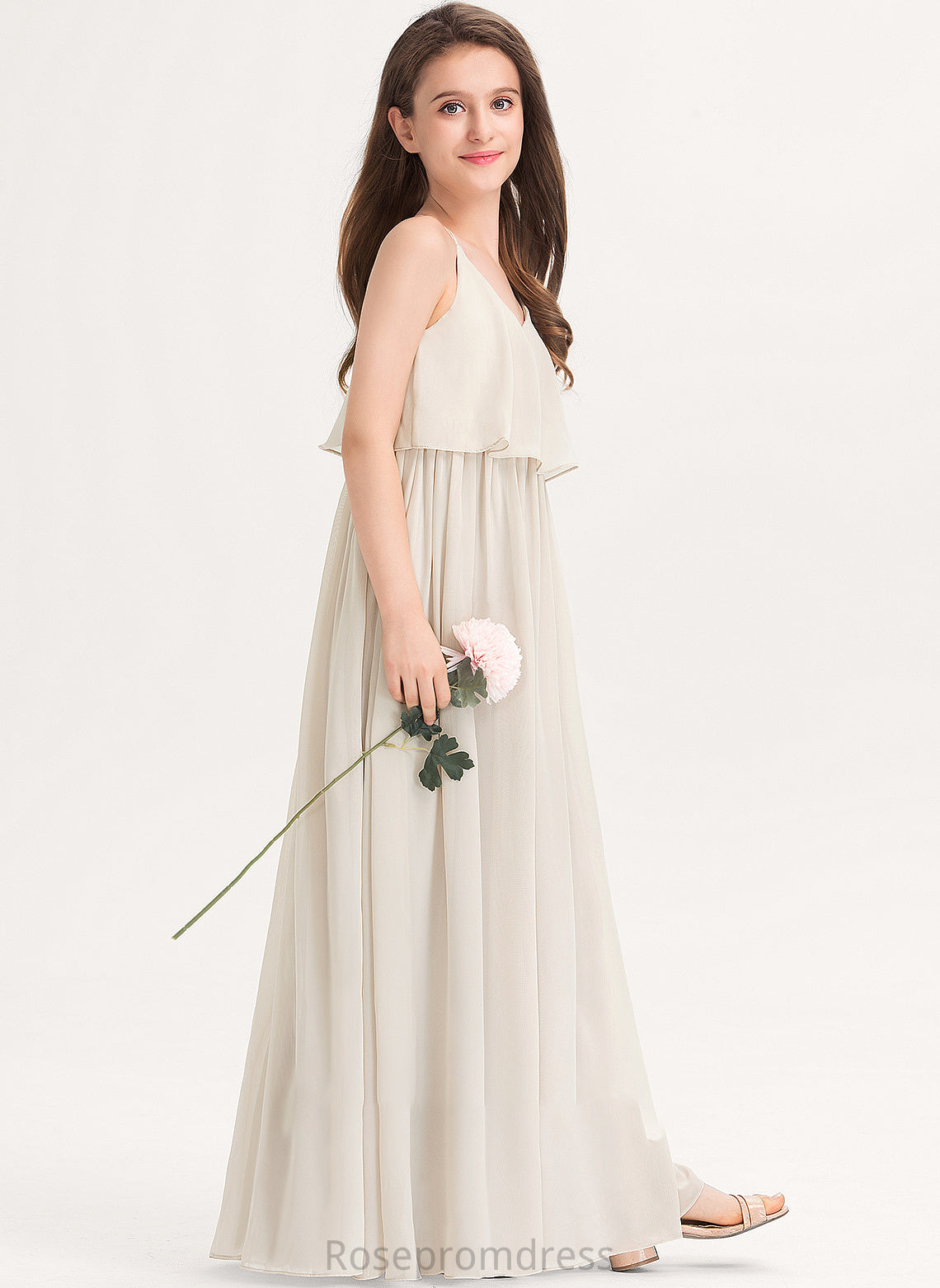 Junior Bridesmaid Dresses Kelsie V-neck Floor-Length Chiffon A-Line