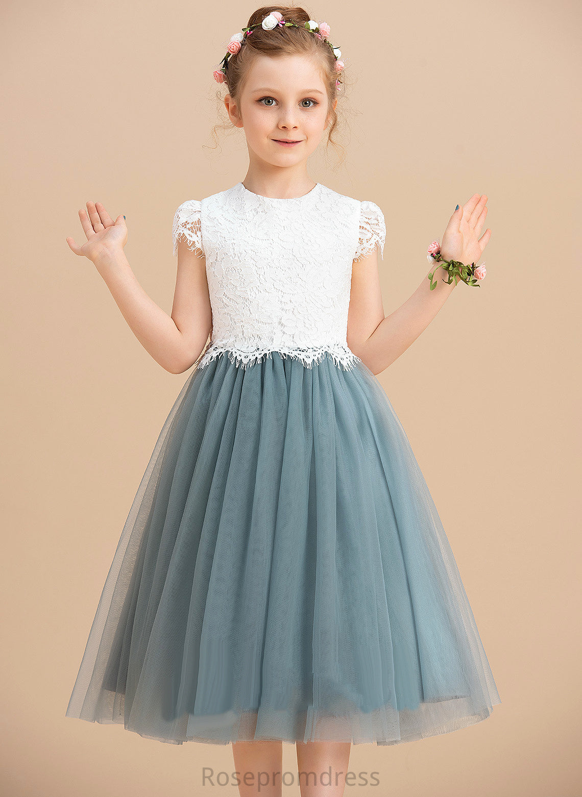 Tea-length Girl - Scoop Sleeveless Flower Flower Girl Dresses A-Line Dress Makaila Neck Tulle/Lace