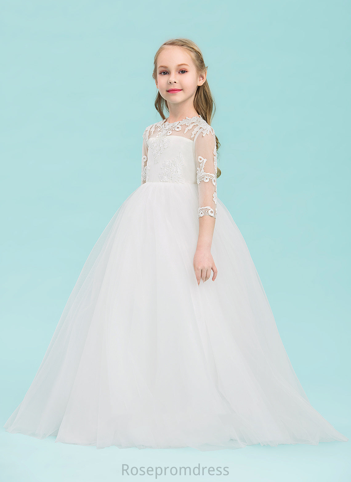 Scoop 3/4 Floor-length Amira Ball-Gown/Princess Dress Sleeves Flower Girl Dresses - Tulle Flower Girl Neck