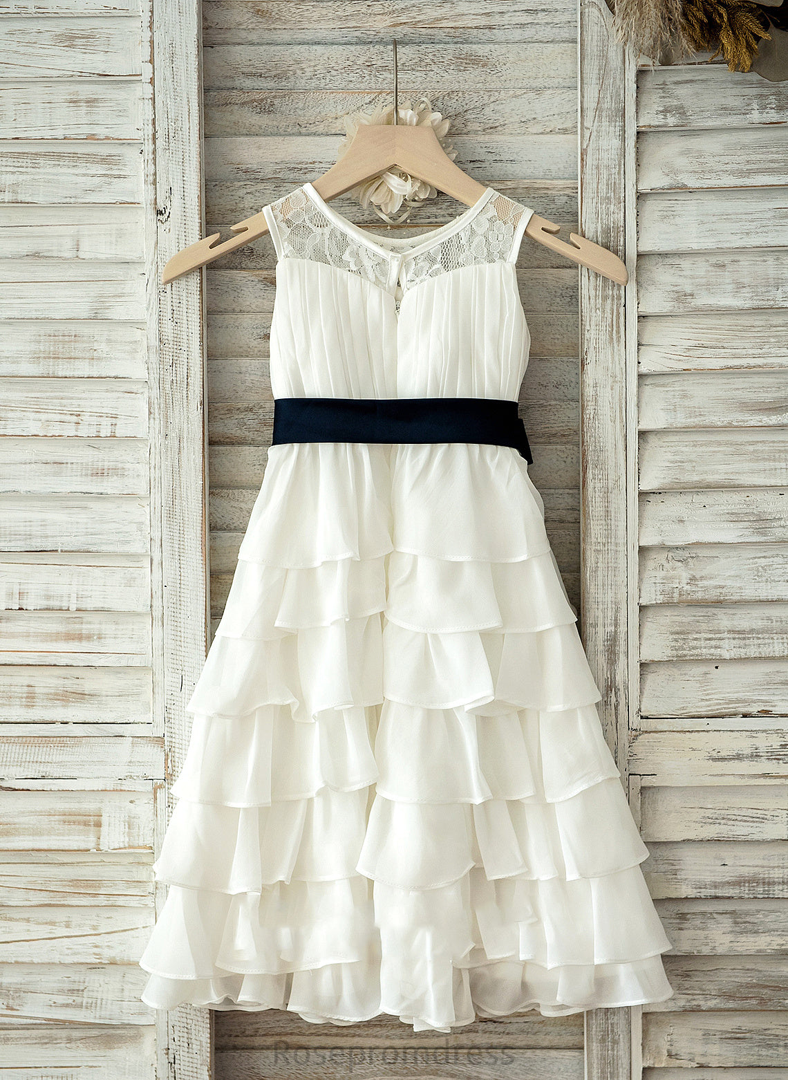 With Tea-length Neck - Scoop Zoey Chiffon/Lace Dress Flower Flower Girl Dresses Ruffles/Sash Girl A-Line/Princess Sleeveless