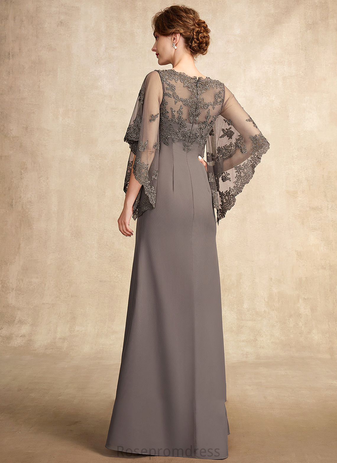 Bride Mother Scoop Chiffon Neck Dress Sheath/Column Floor-Length the of Lace Georgia Mother of the Bride Dresses