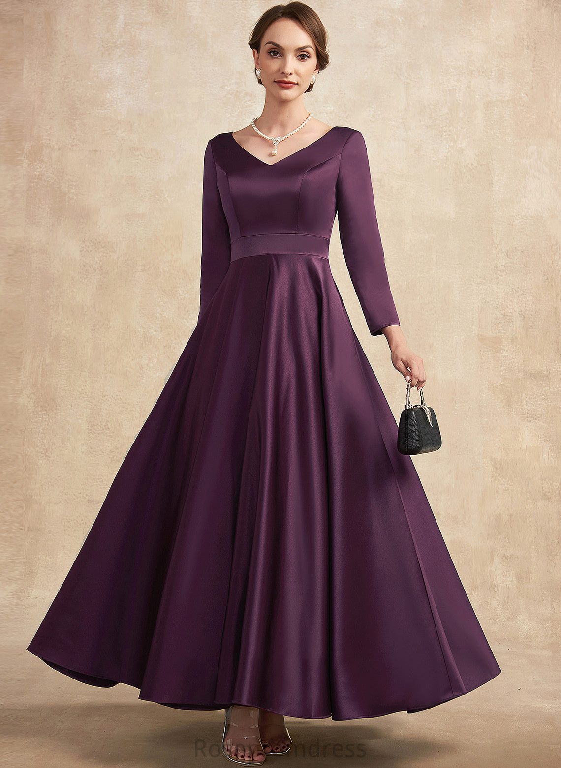 V-neck With of Jess Dress Mother of the Bride Dresses Satin A-Line Bride Ankle-Length Mother Pockets the