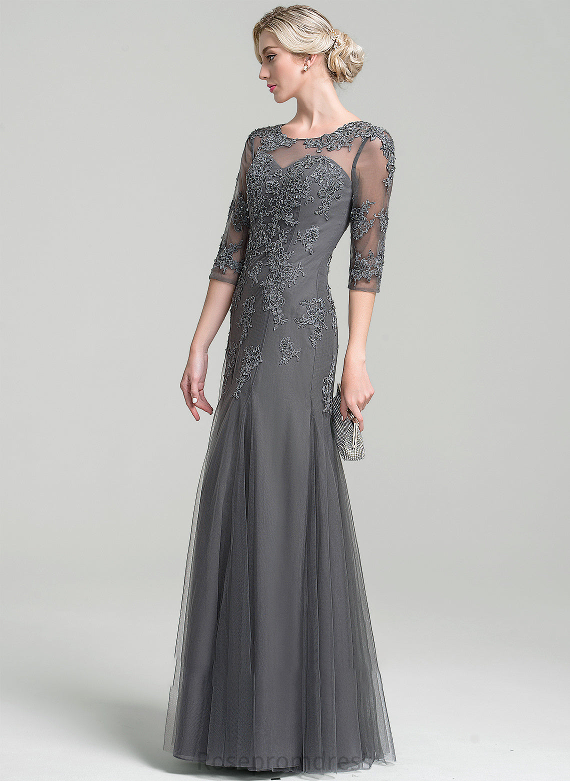 Floor-Length Tulle Mother of the Bride Dresses the Dress April With Mother Beading Sequins of A-Line/Princess Bride Scoop Neck