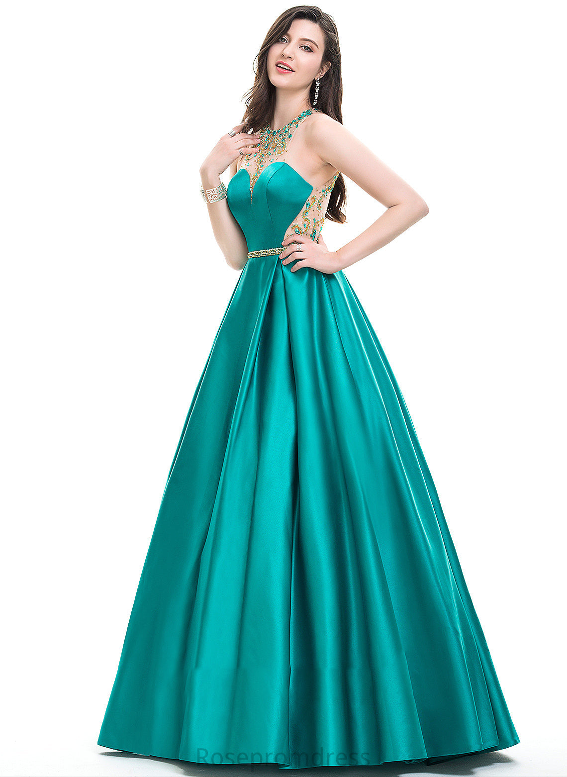 Prom Dresses Elisabeth Ball-Gown/Princess Beading Scoop Satin Sequins With Floor-Length Neck