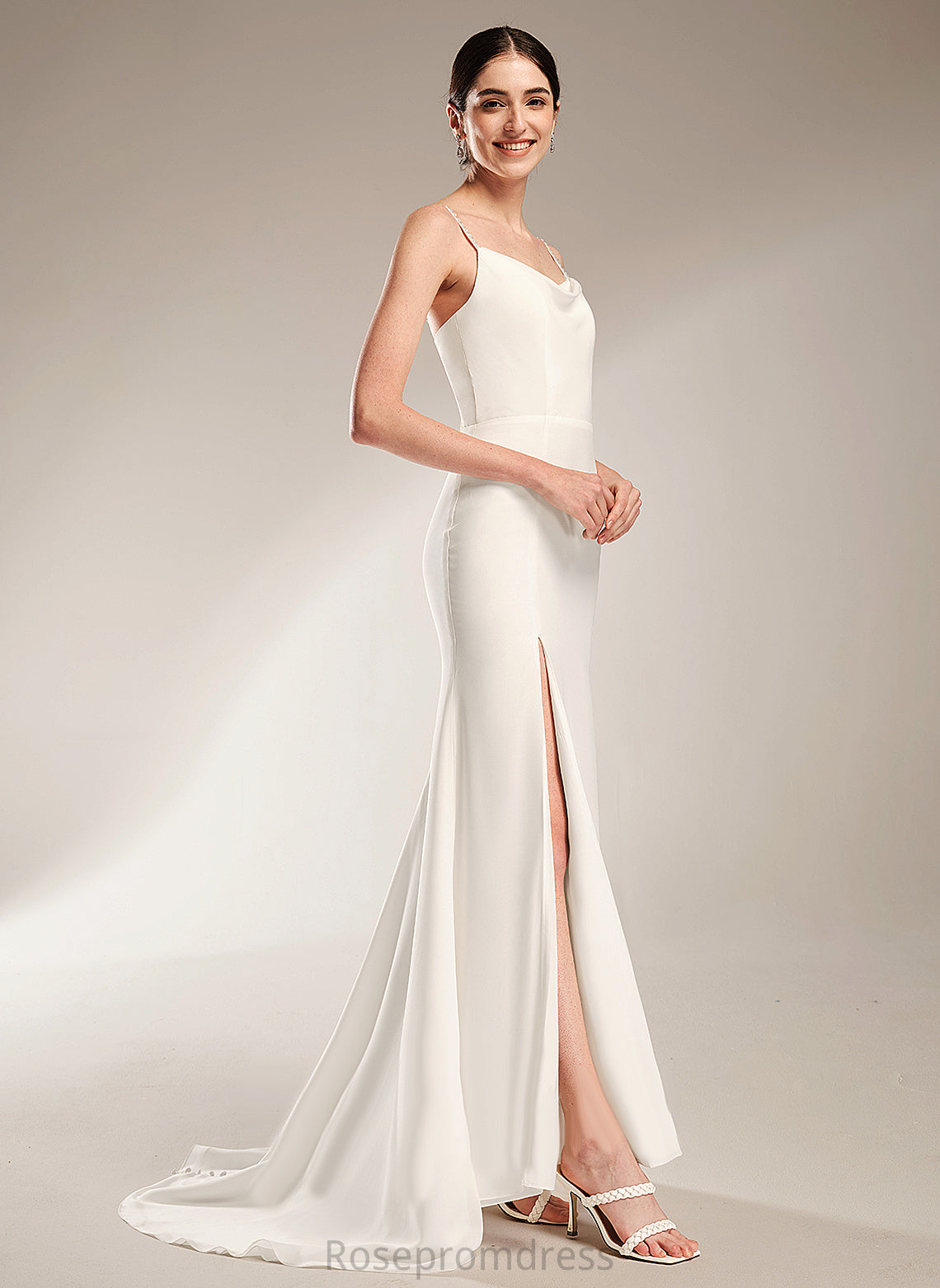 Court Beading Kristen A-Line Neck Train Wedding Dresses Cowl With Chiffon Dress Wedding