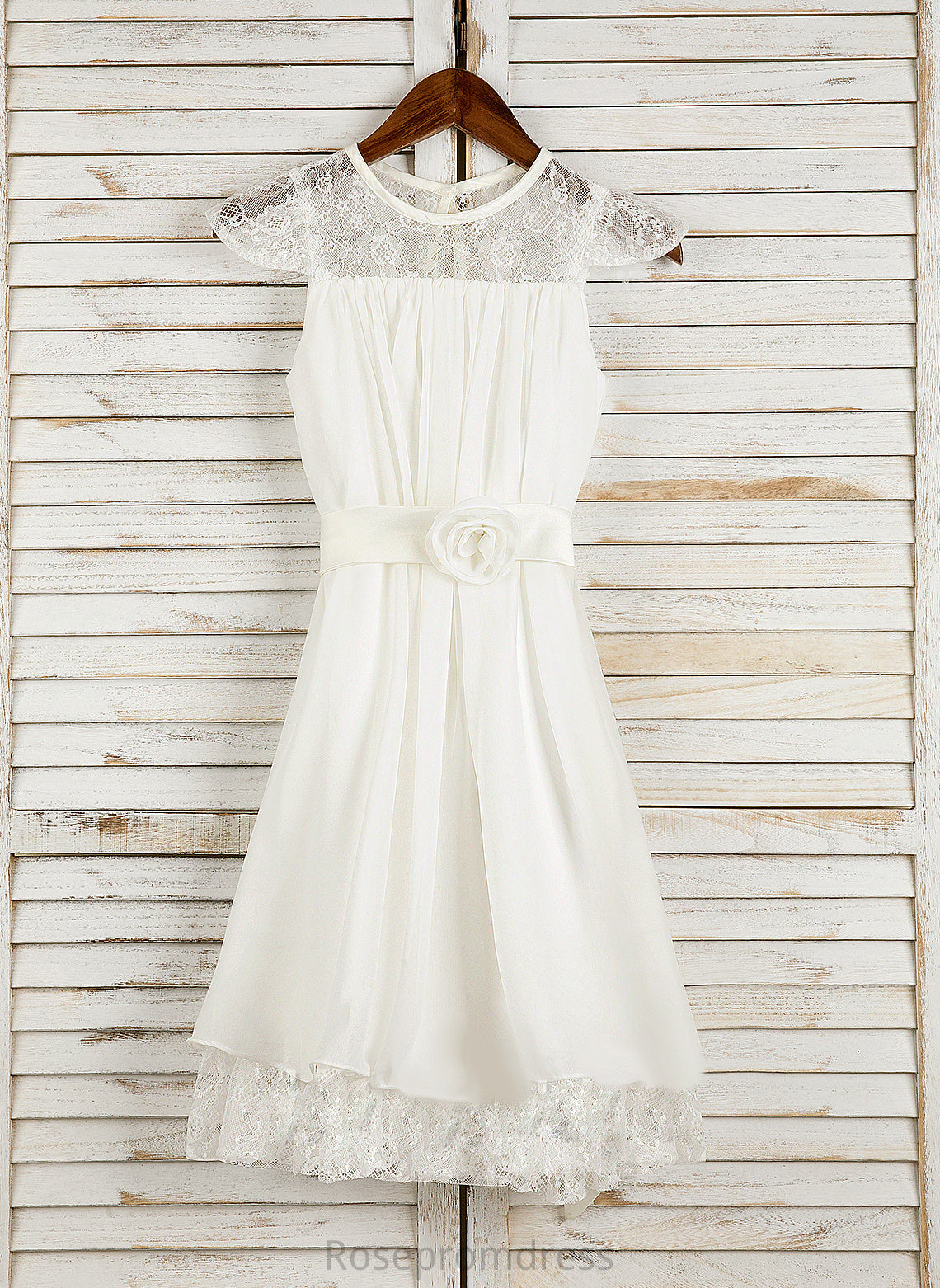 A-Line Flower Girl Dresses Cristina Scoop Sleeveless Girl Flower Lace/Flower(s) - Chiffon With Dress Tea-length Neck