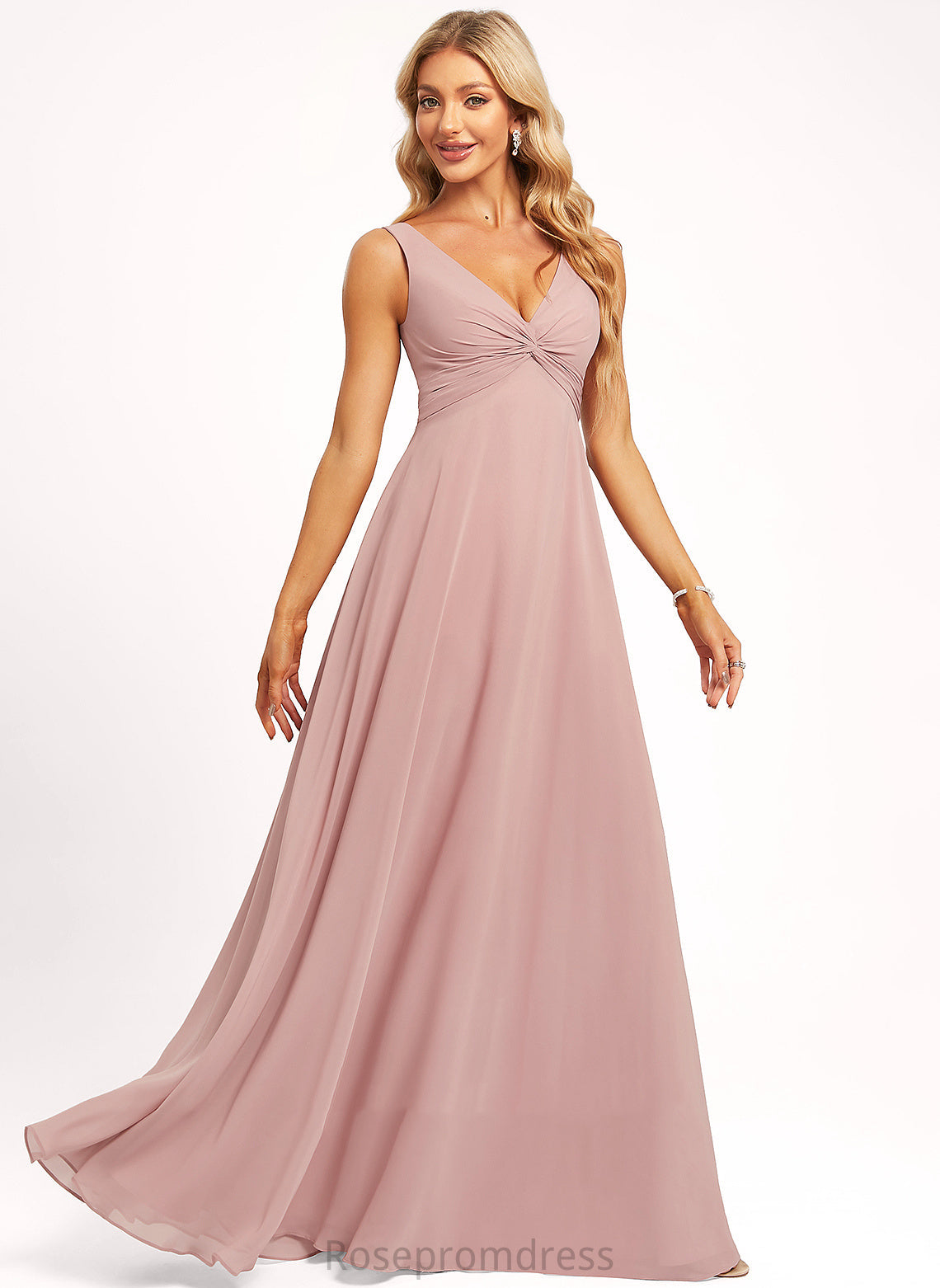 Floor-Length Straps&Sleeves A-line Silhouette V-Neck Fabric Neckline Length Krista A-Line/Princess Knee Length Natural Waist Bridesmaid Dresses