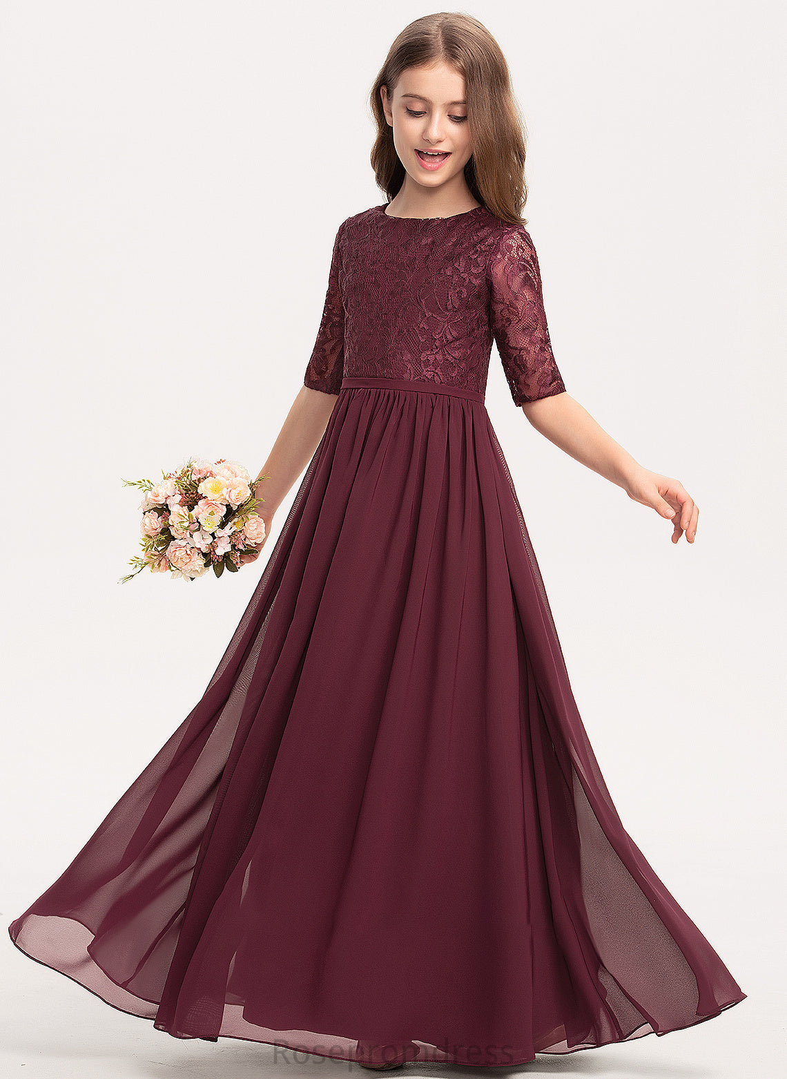 Chiffon Junior Bridesmaid Dresses Neck Scoop A-Line Floor-Length Averie Lace