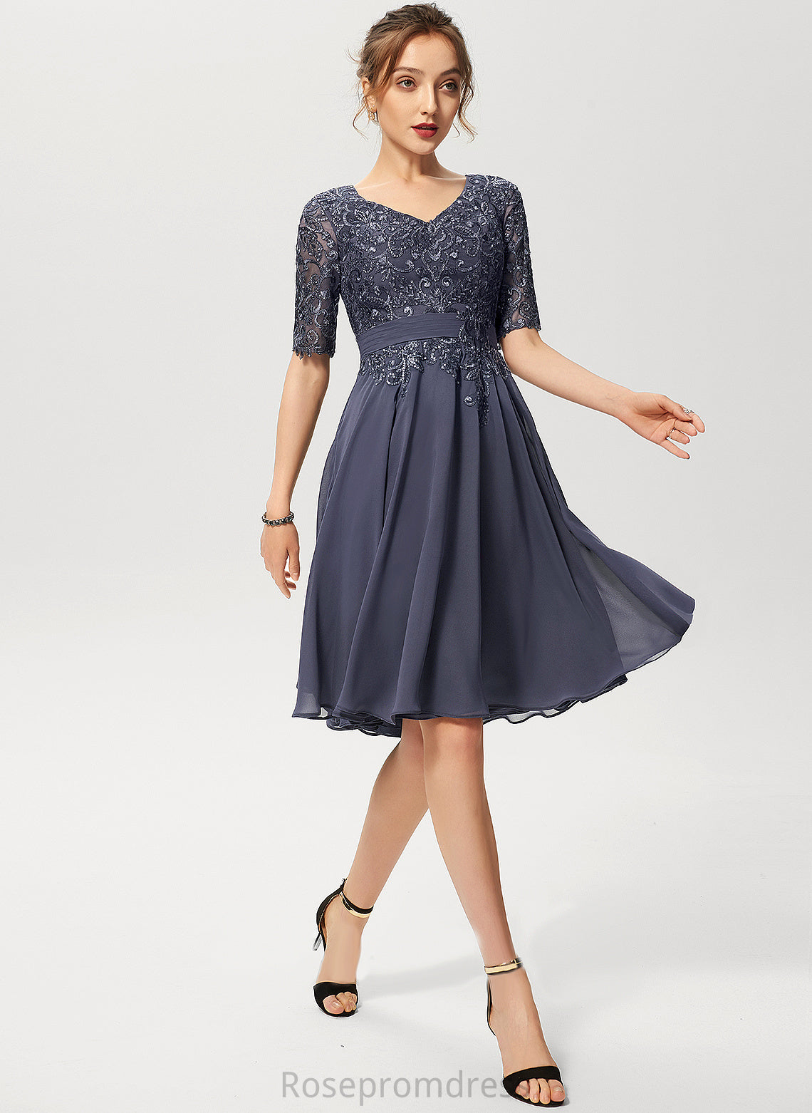 Cocktail Dresses Kaitlyn Lace With Knee-Length Cocktail V-neck A-Line Dress Sequins Chiffon