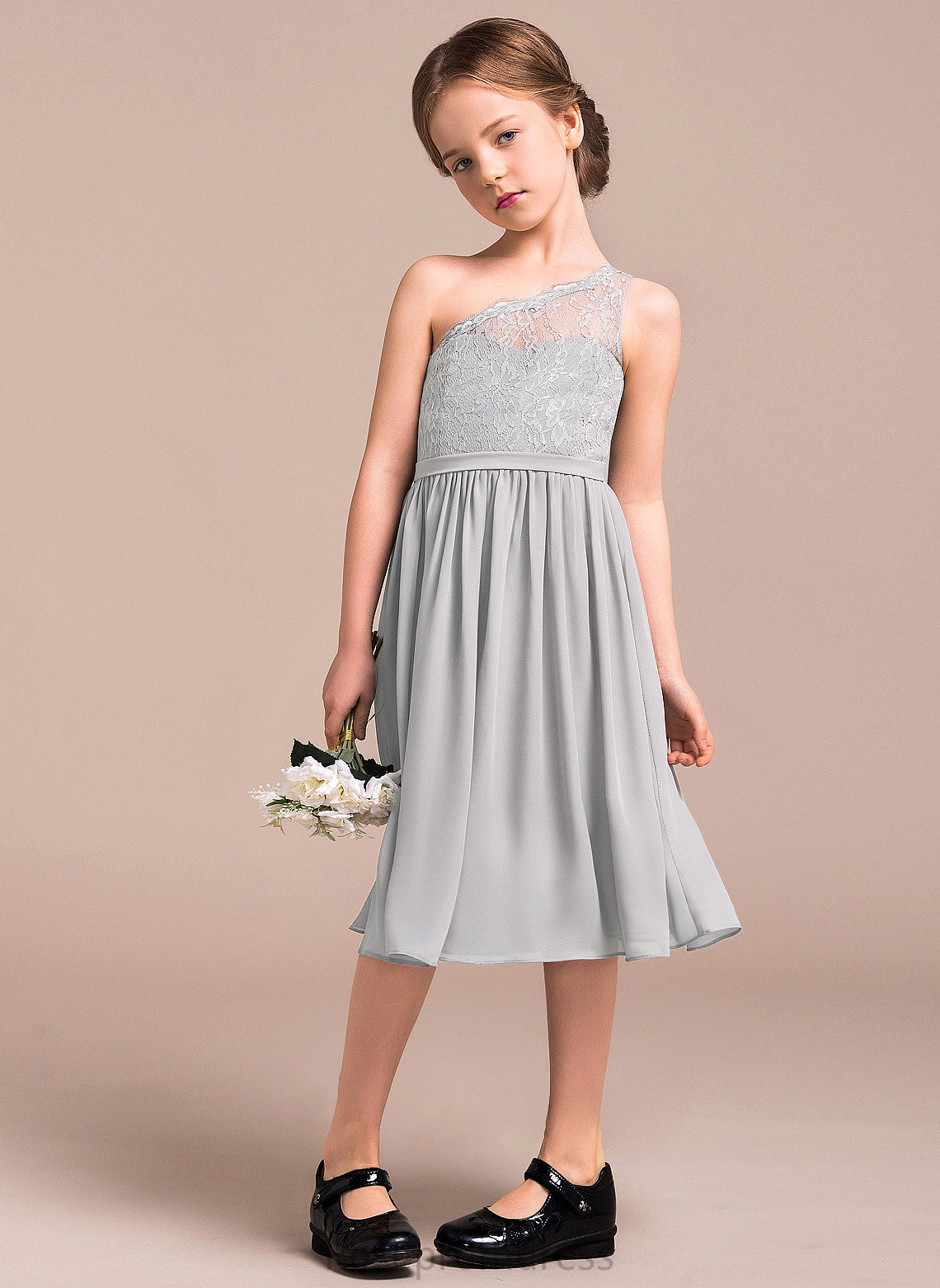 Chiffon One-Shoulder Knee-Length A-Line Harmony Junior Bridesmaid Dresses Lace