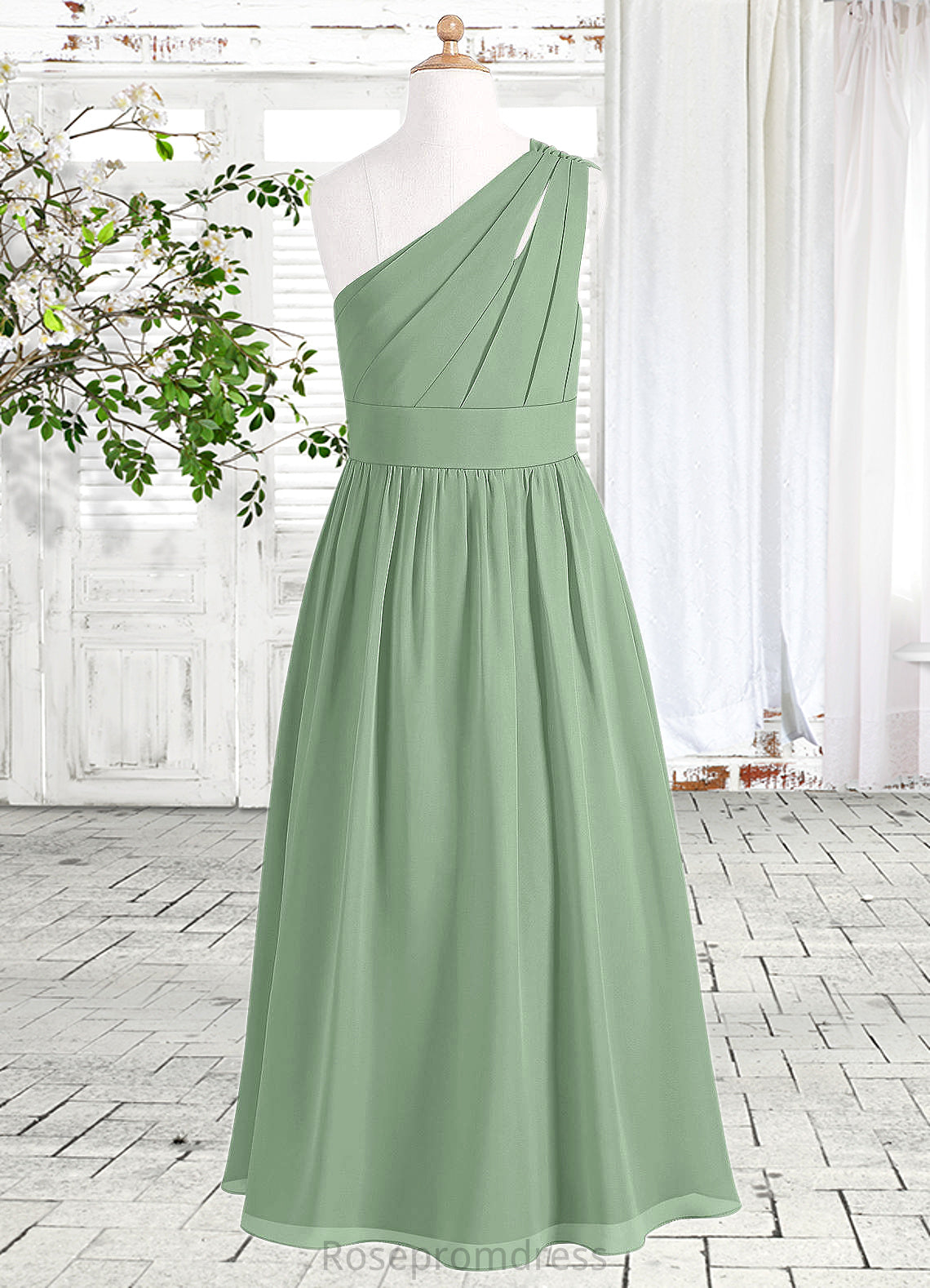 Tara A-Line Pleated Chiffon Floor-Length Junior Bridesmaid Dress SRSP0019975