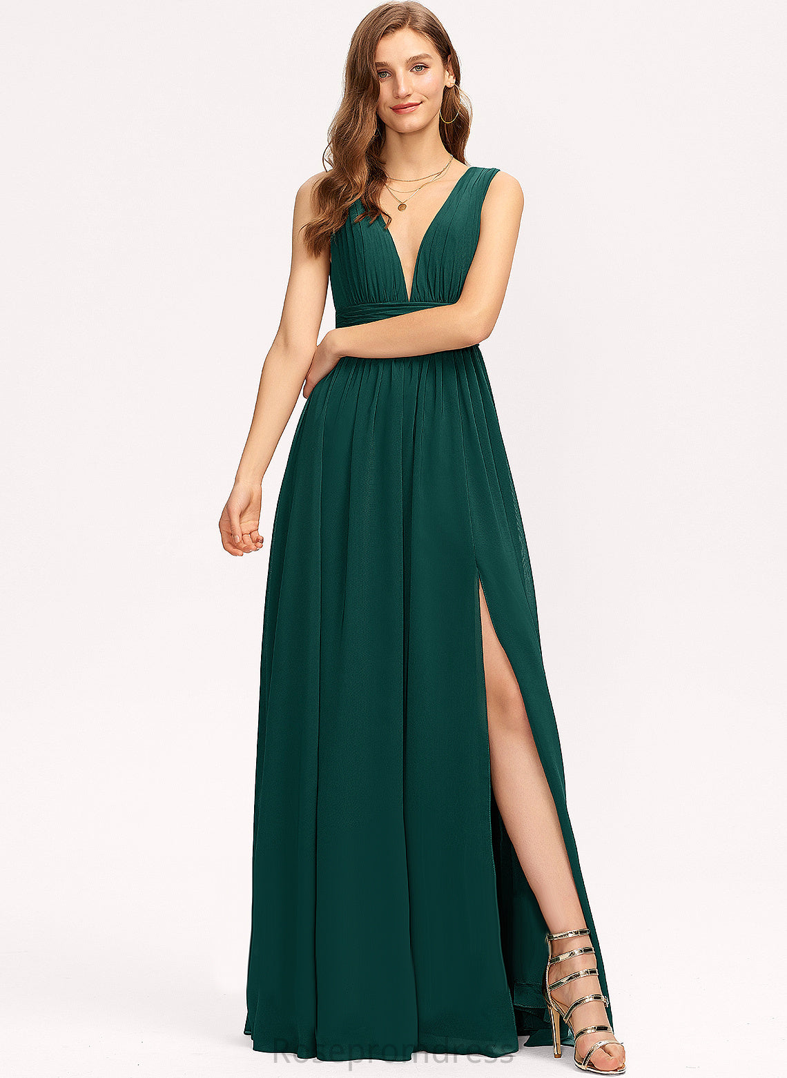 Embellishment Length Pleated Silhouette Fabric Neckline V-neck Floor-Length A-Line Veronica V-Neck Floor Length Bridesmaid Dresses