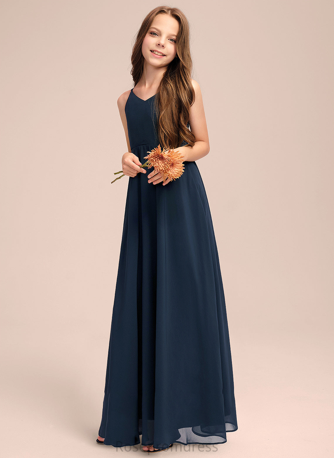 Chiffon Bow(s) V-neck A-Line Junior Bridesmaid Dresses Floor-Length With Kaya