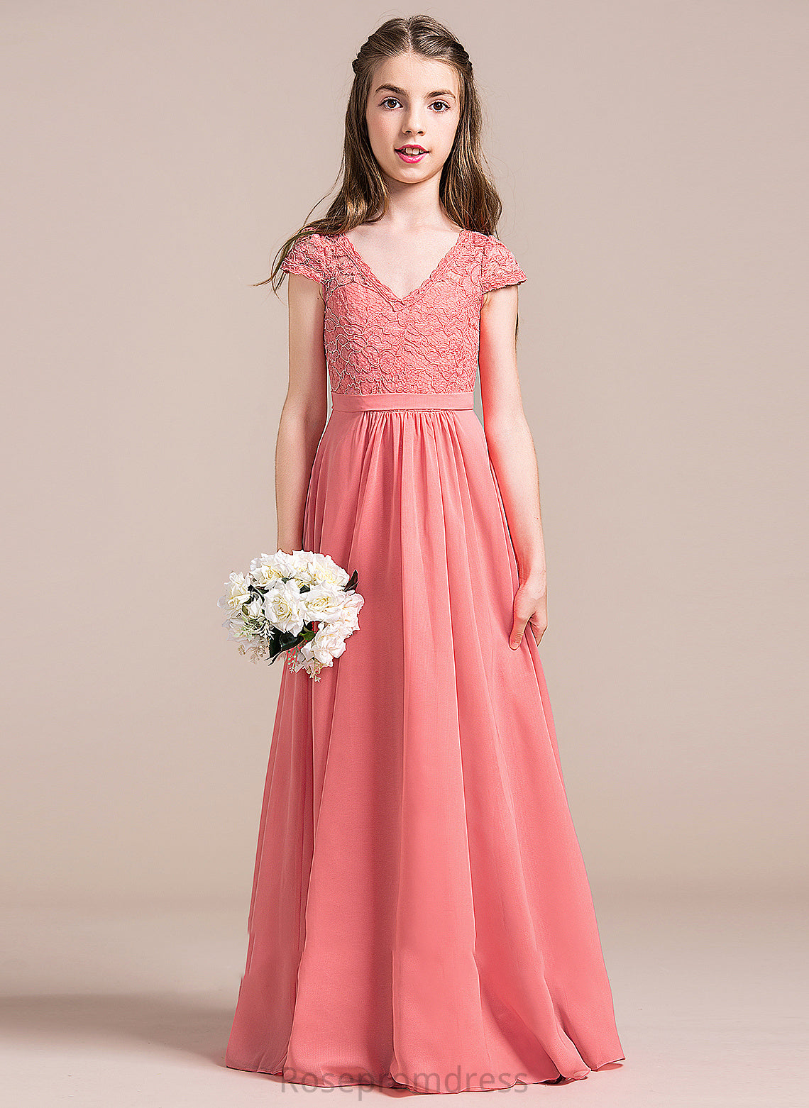 Chiffon Ivy Floor-Length V-neck Junior Bridesmaid Dresses Lace A-Line